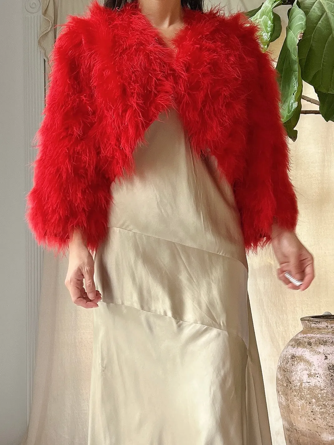 Vintage Red Feather Jacket - S