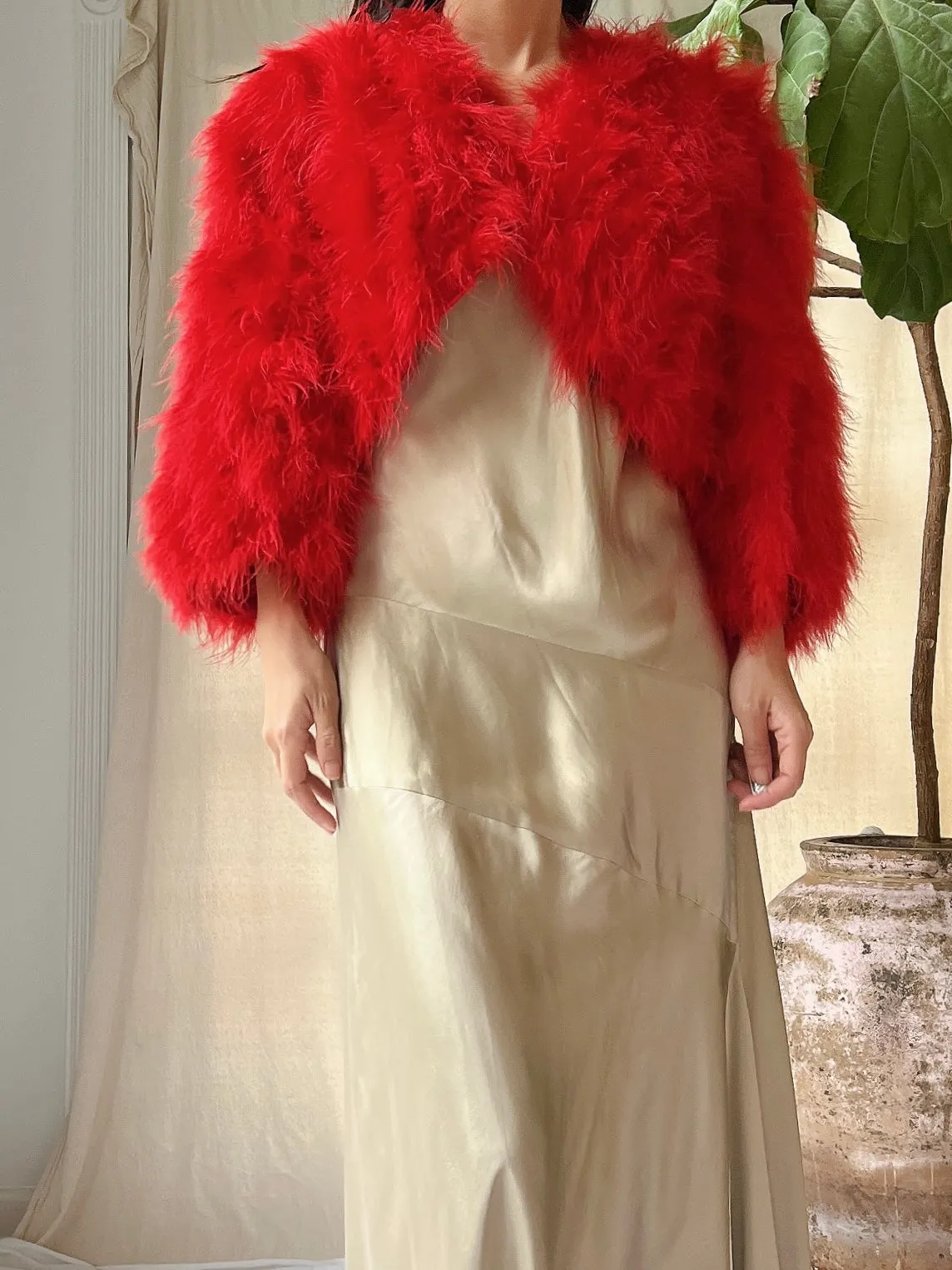 Vintage Red Feather Jacket - S