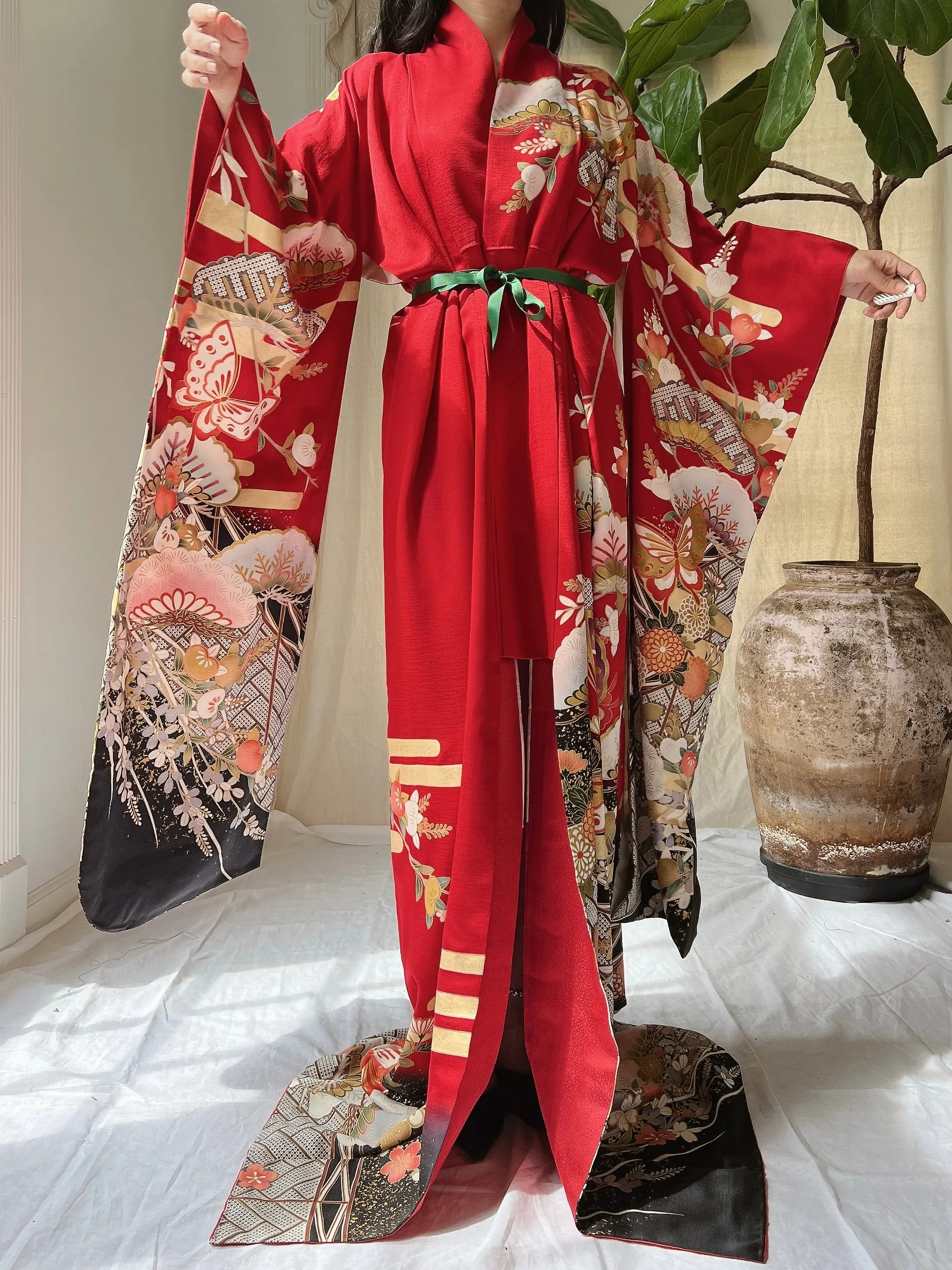 Vintage Red Silk Butter Kimono - OSFM