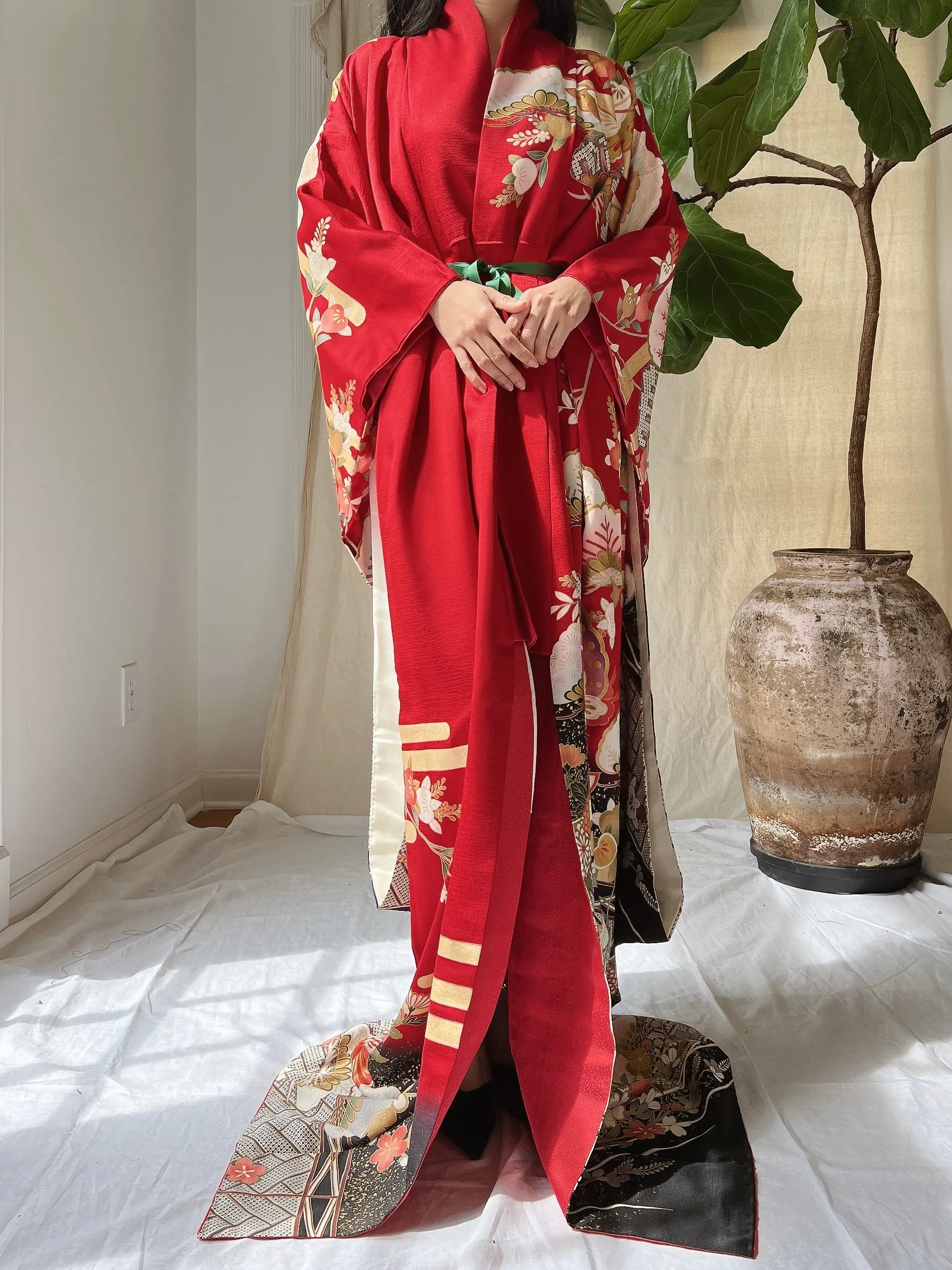 Vintage Red Silk Butter Kimono - OSFM