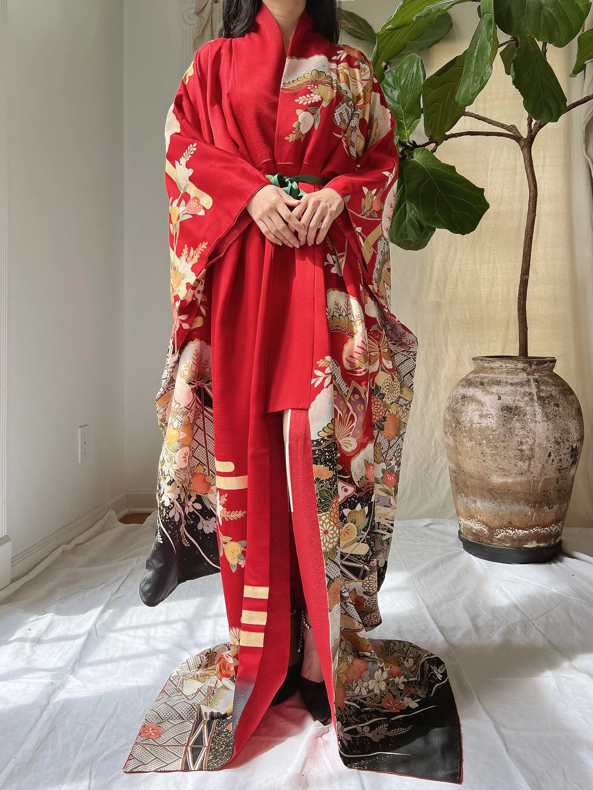 Vintage Red Silk Butter Kimono - OSFM