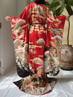 Vintage Red Silk Butter Kimono - OSFM