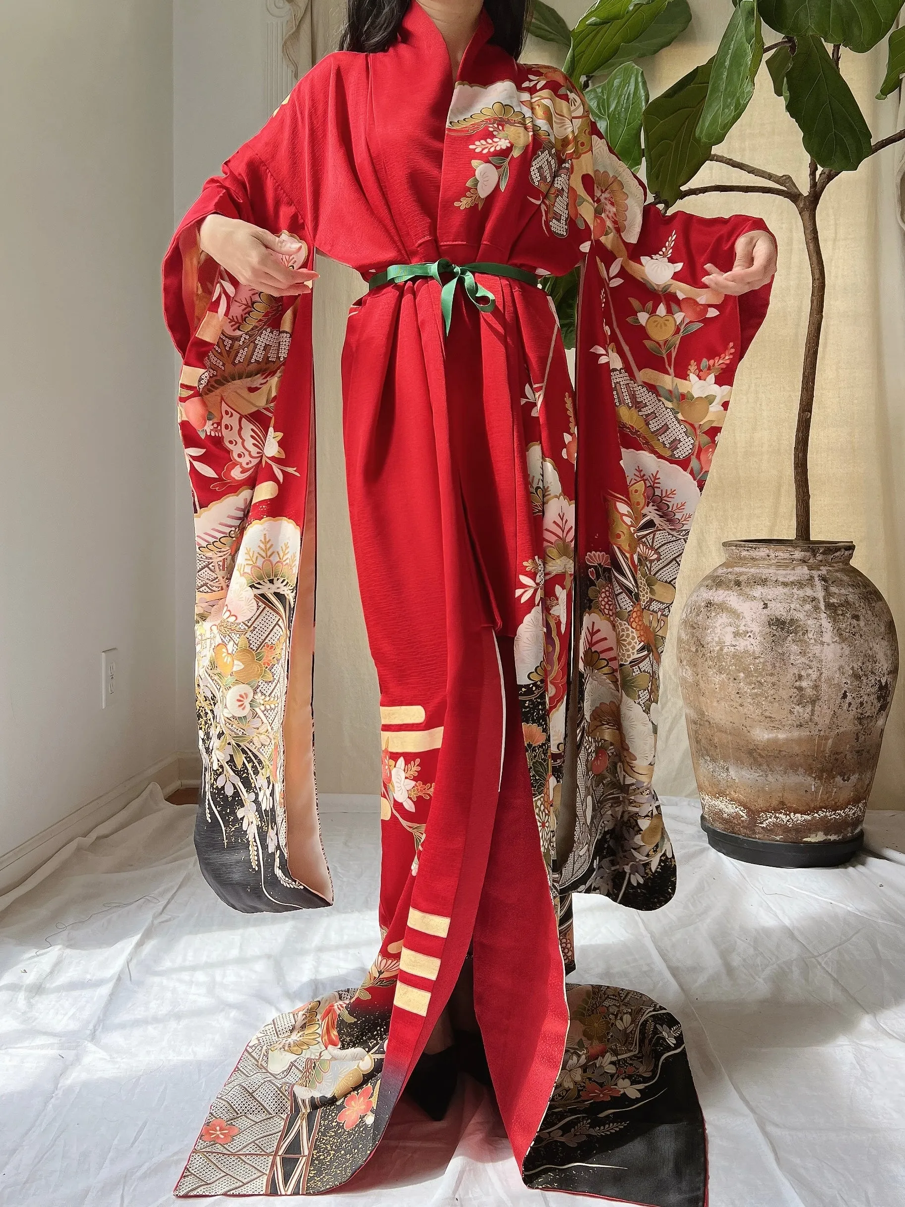 Vintage Red Silk Butter Kimono - OSFM