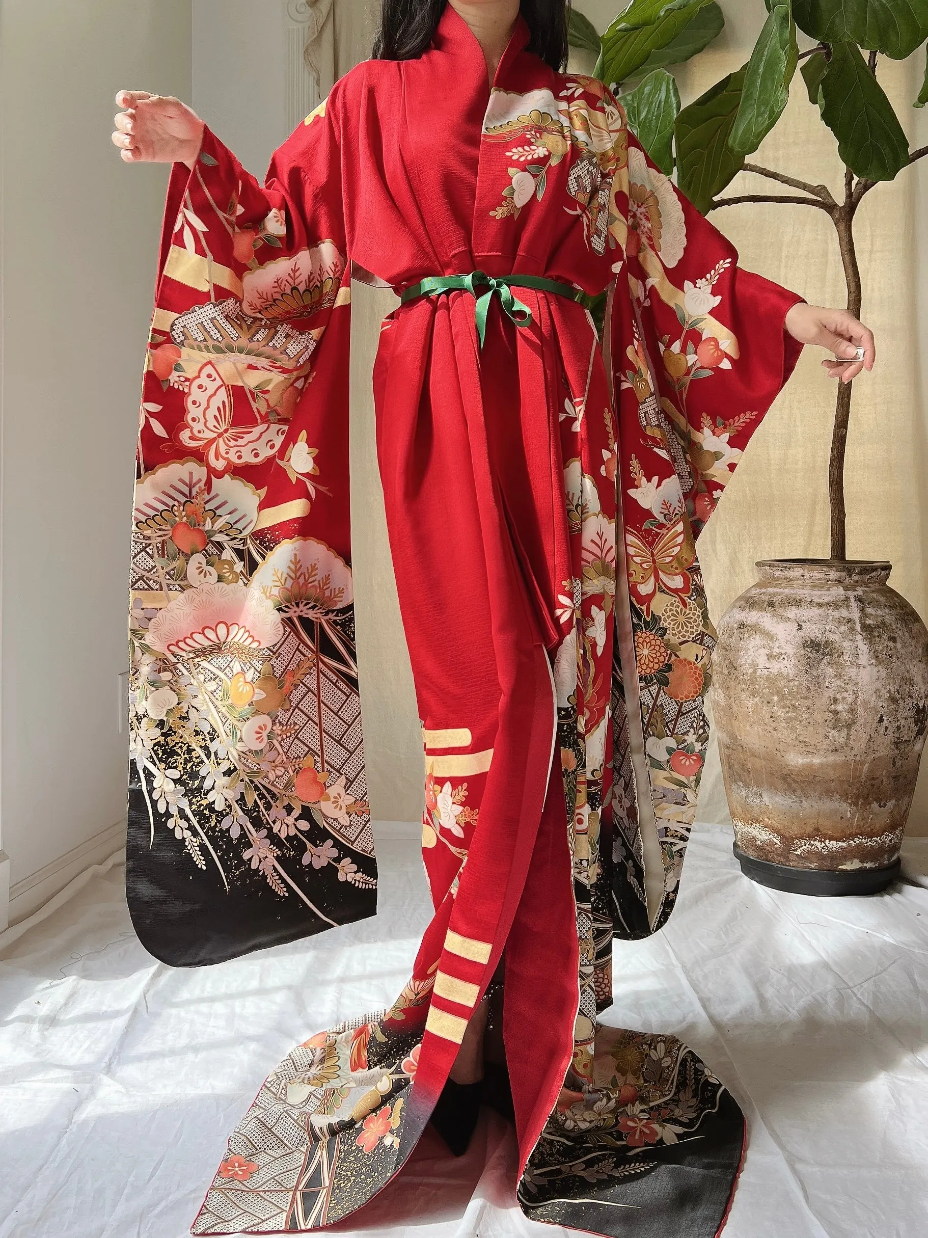 Vintage Red Silk Butter Kimono - OSFM