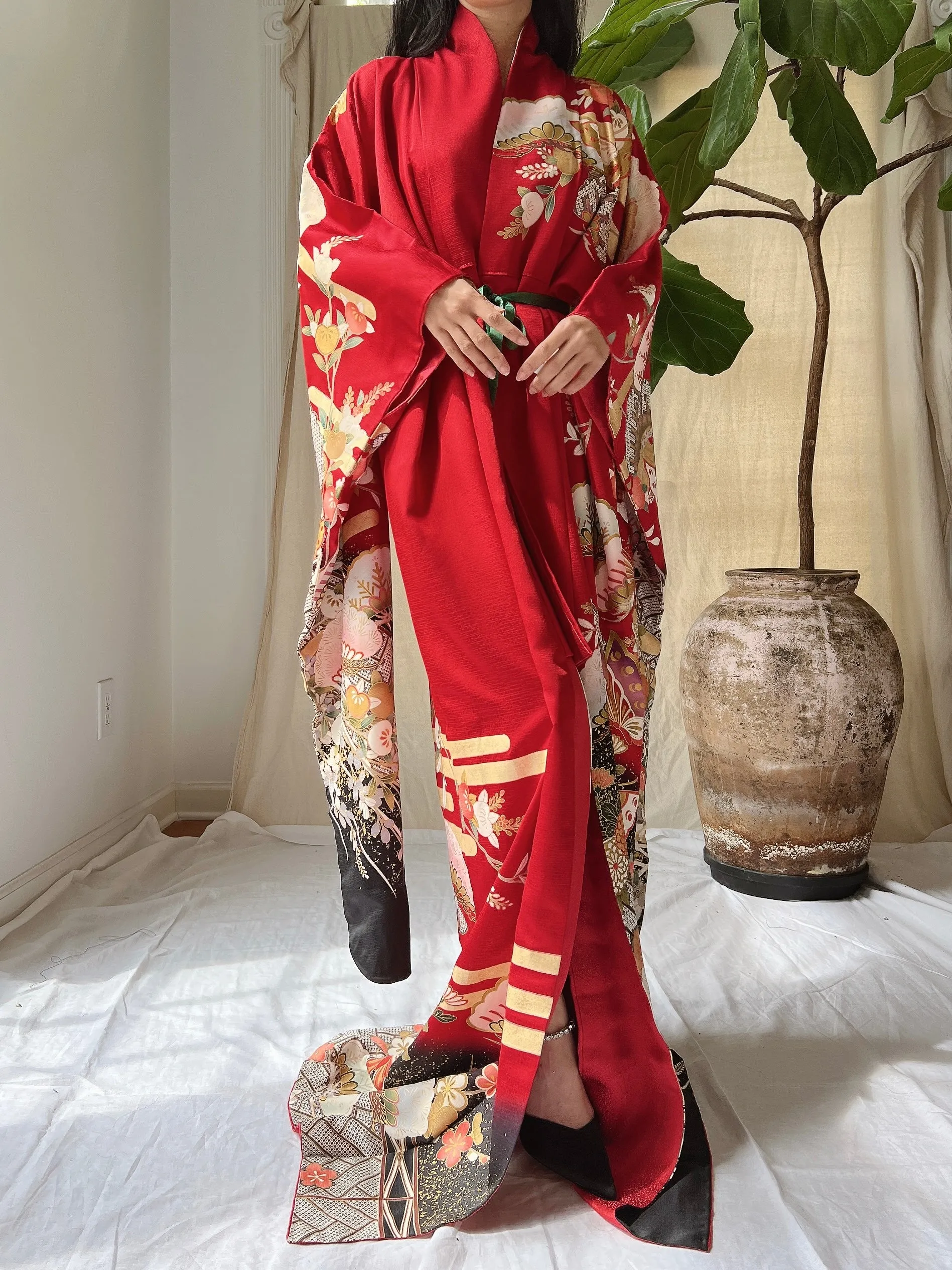 Vintage Red Silk Butter Kimono - OSFM