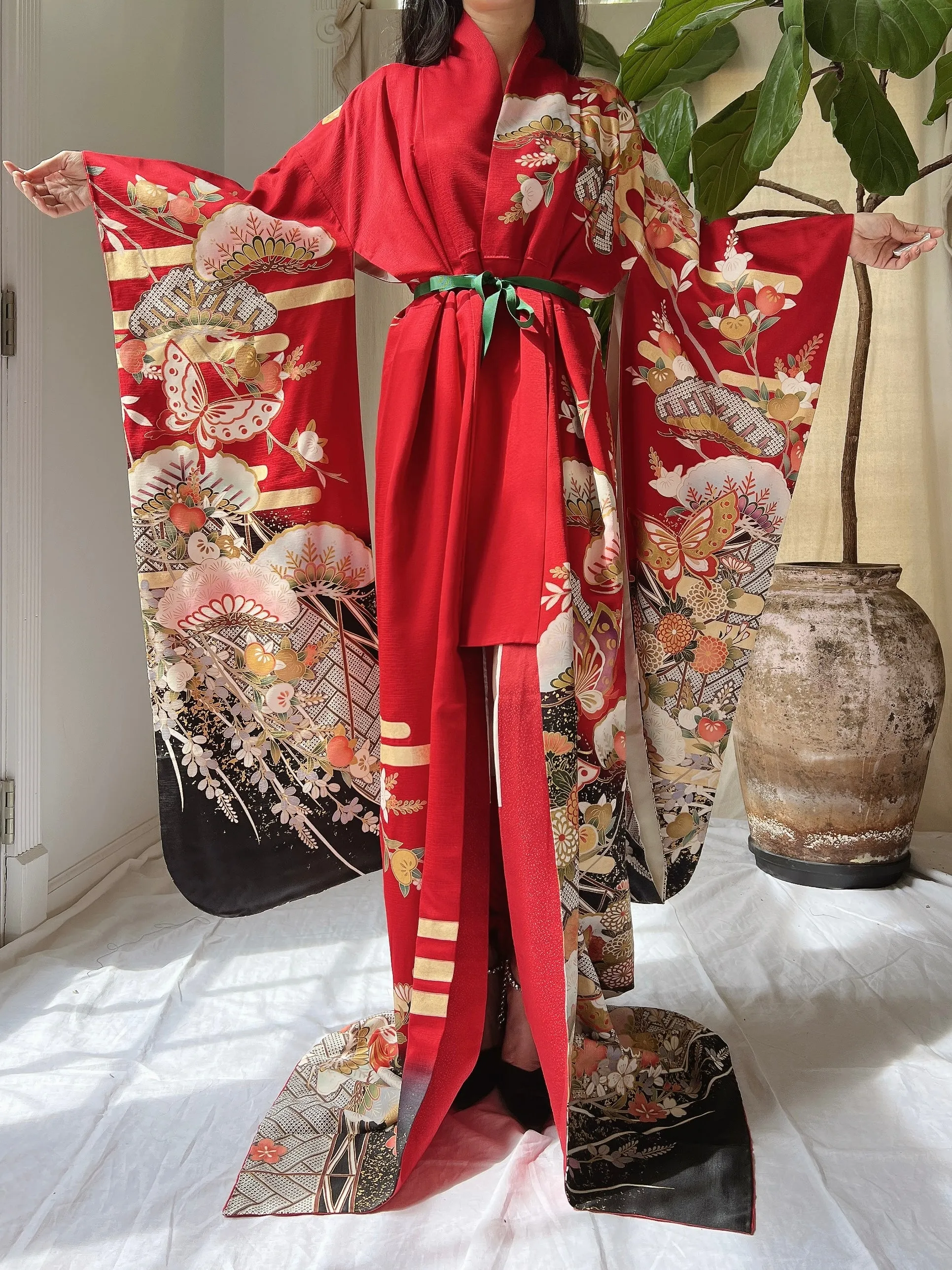 Vintage Red Silk Butter Kimono - OSFM