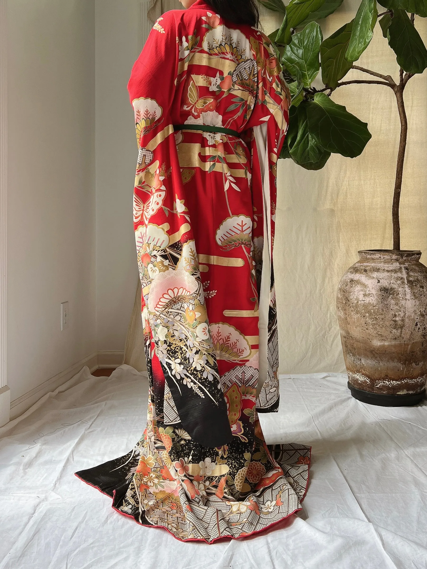 Vintage Red Silk Butter Kimono - OSFM