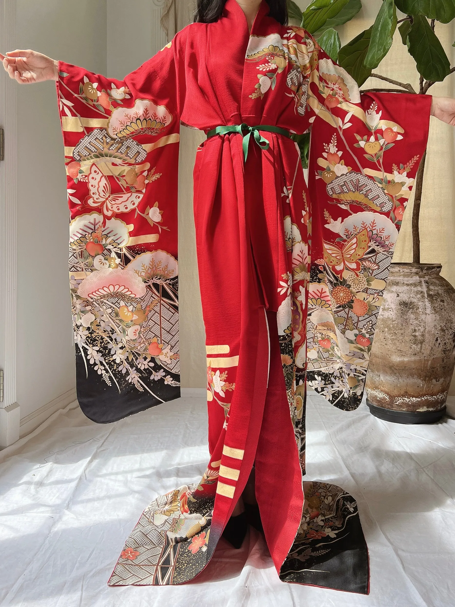 Vintage Red Silk Butter Kimono - OSFM