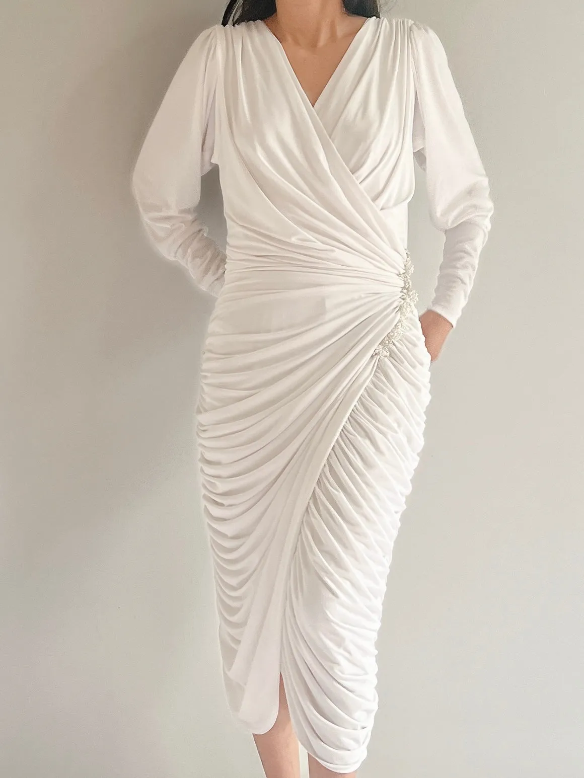 Vintage Ruche Jersey Dress - S