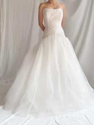 Vintage Satin Embelished Dropped Waist Tulle Gown - M/8