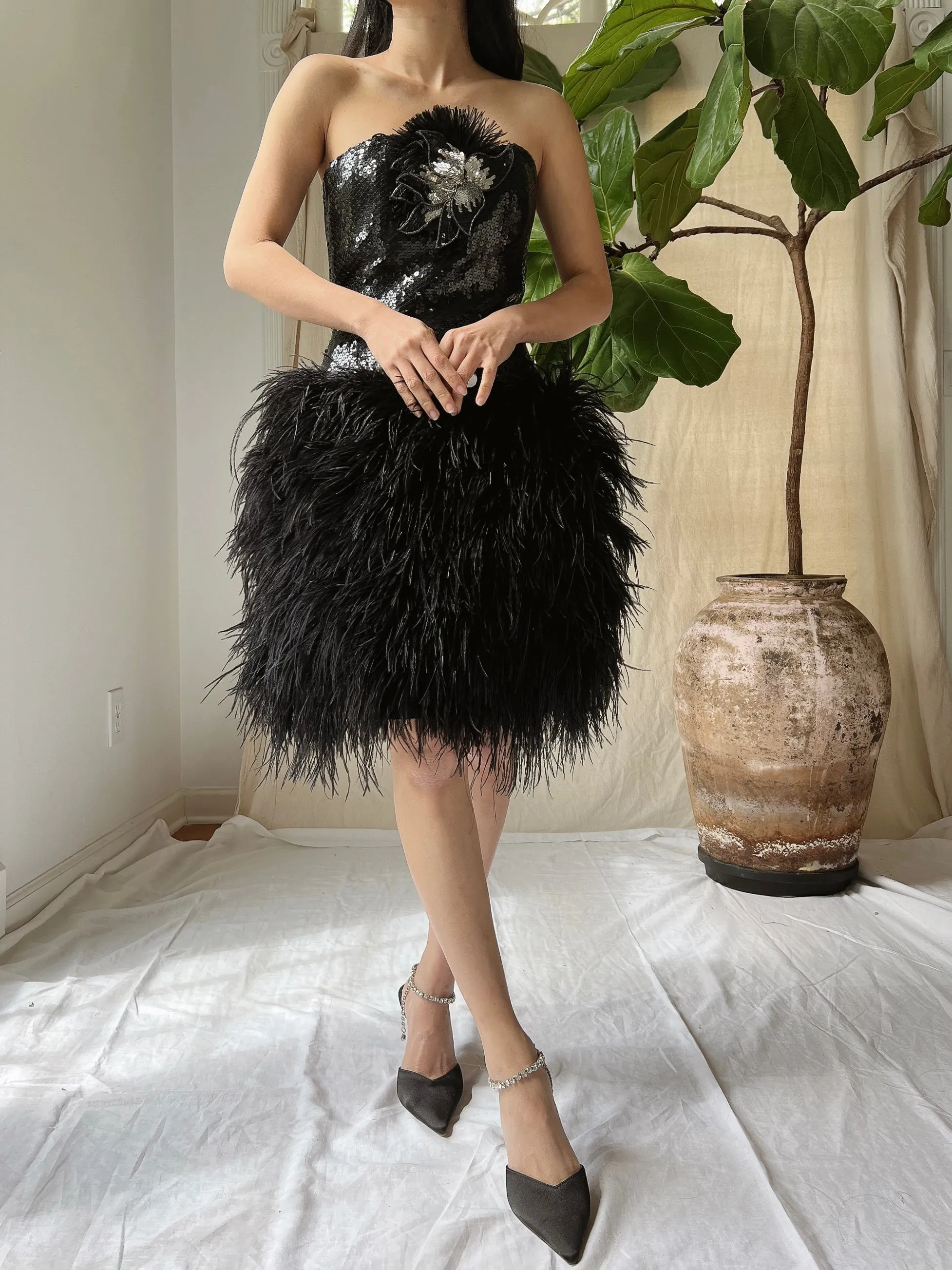 Vintage Sequins Feather Dress - XS/S