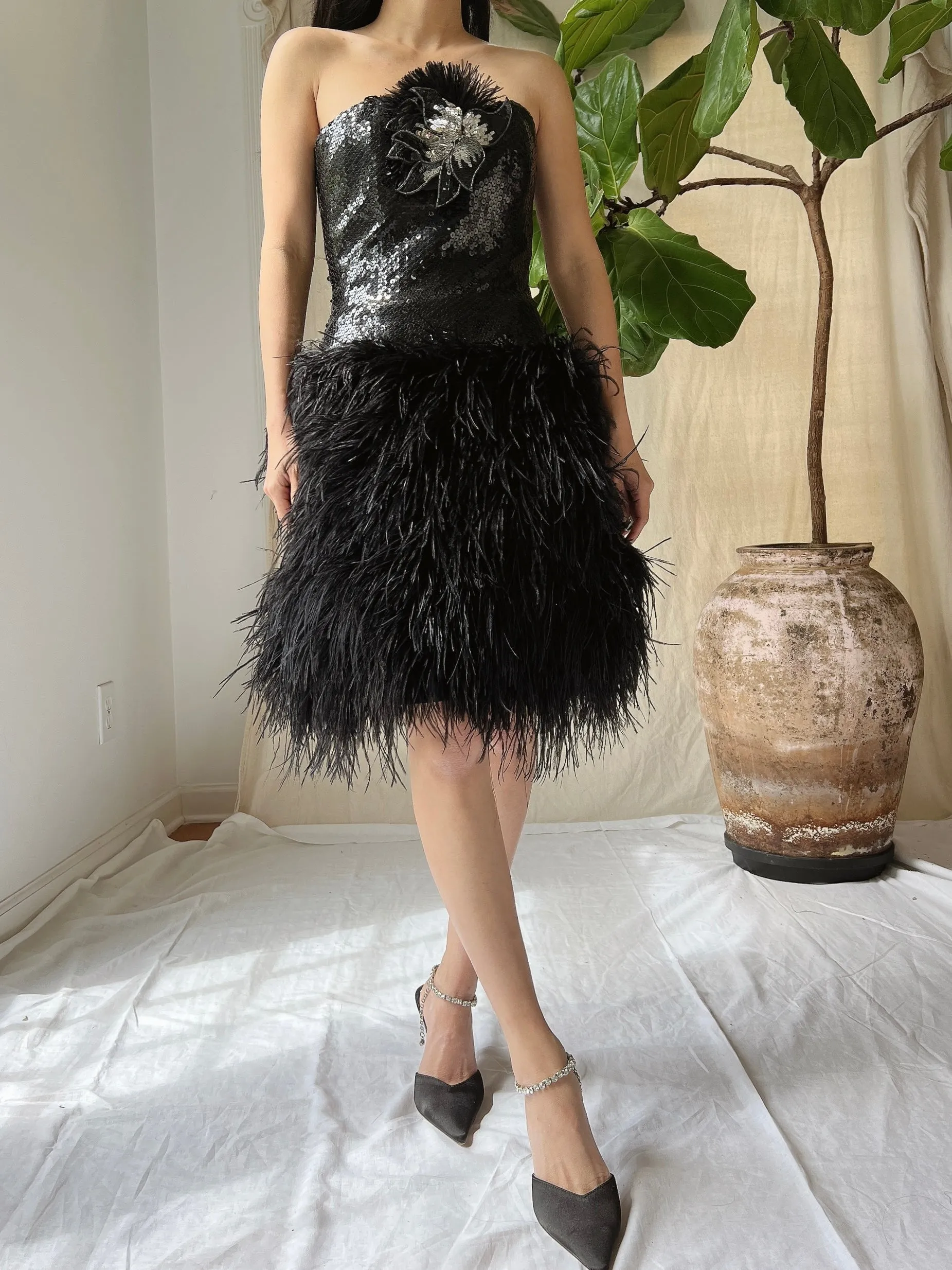 Vintage Sequins Feather Dress - XS/S