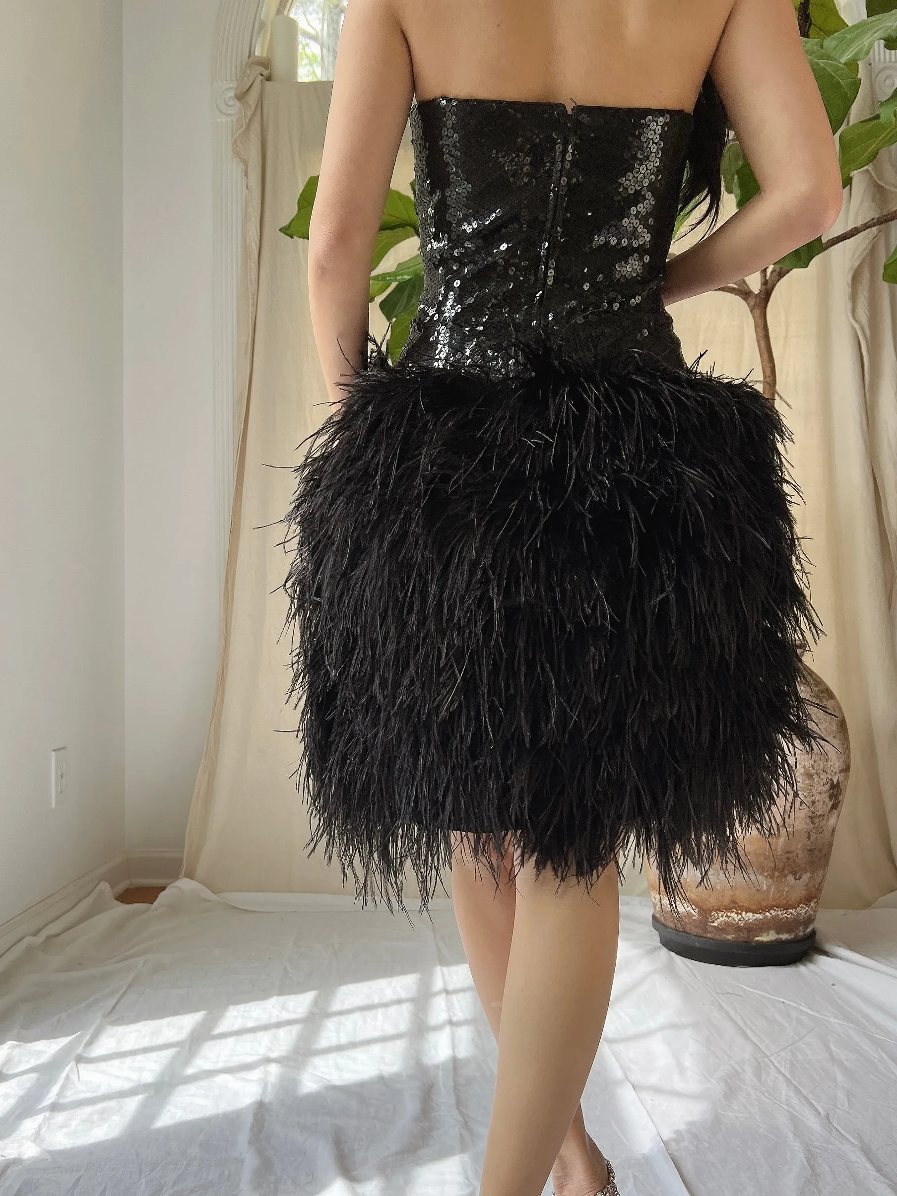 Vintage Sequins Feather Dress - XS/S