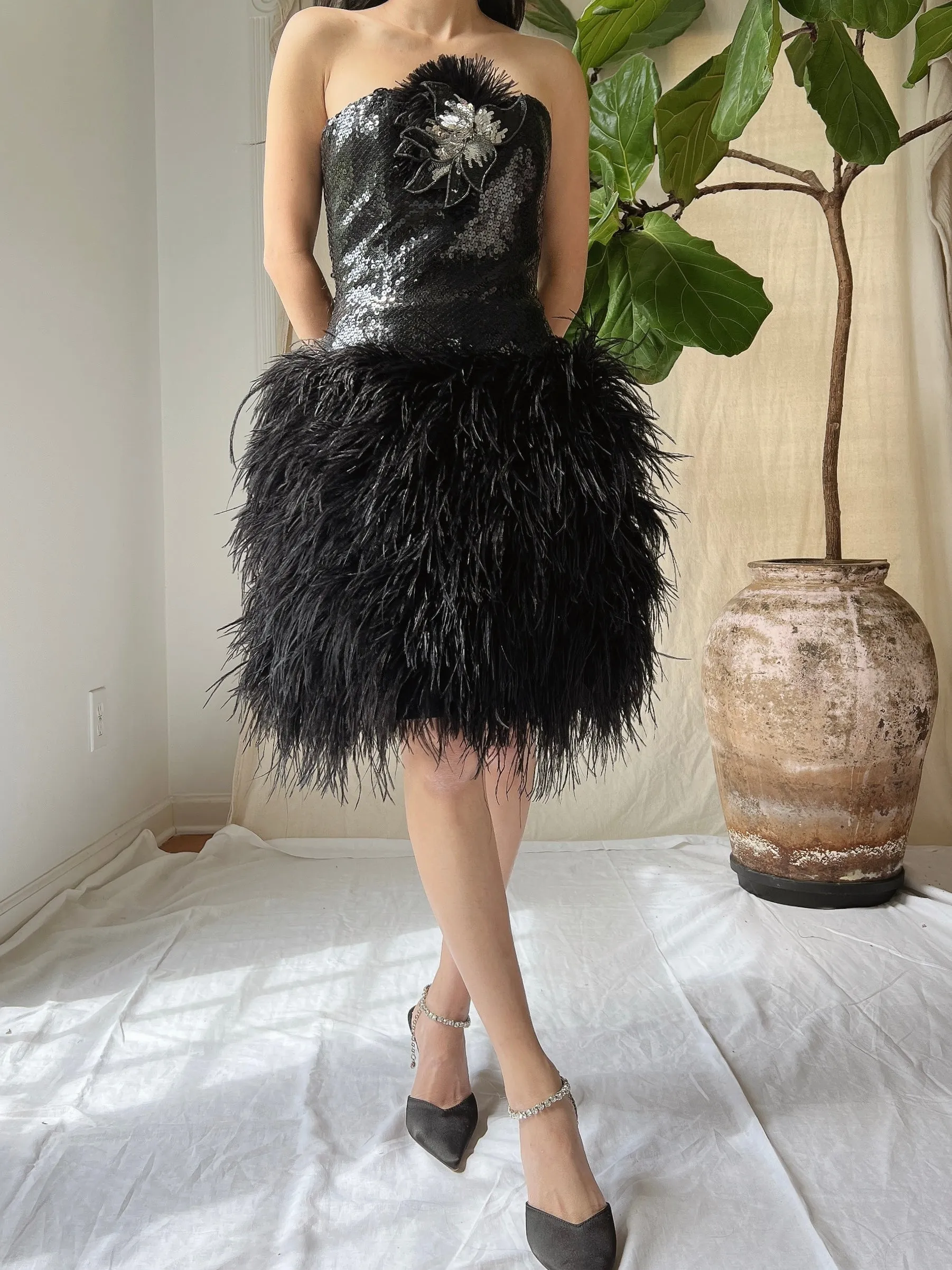 Vintage Sequins Feather Dress - XS/S