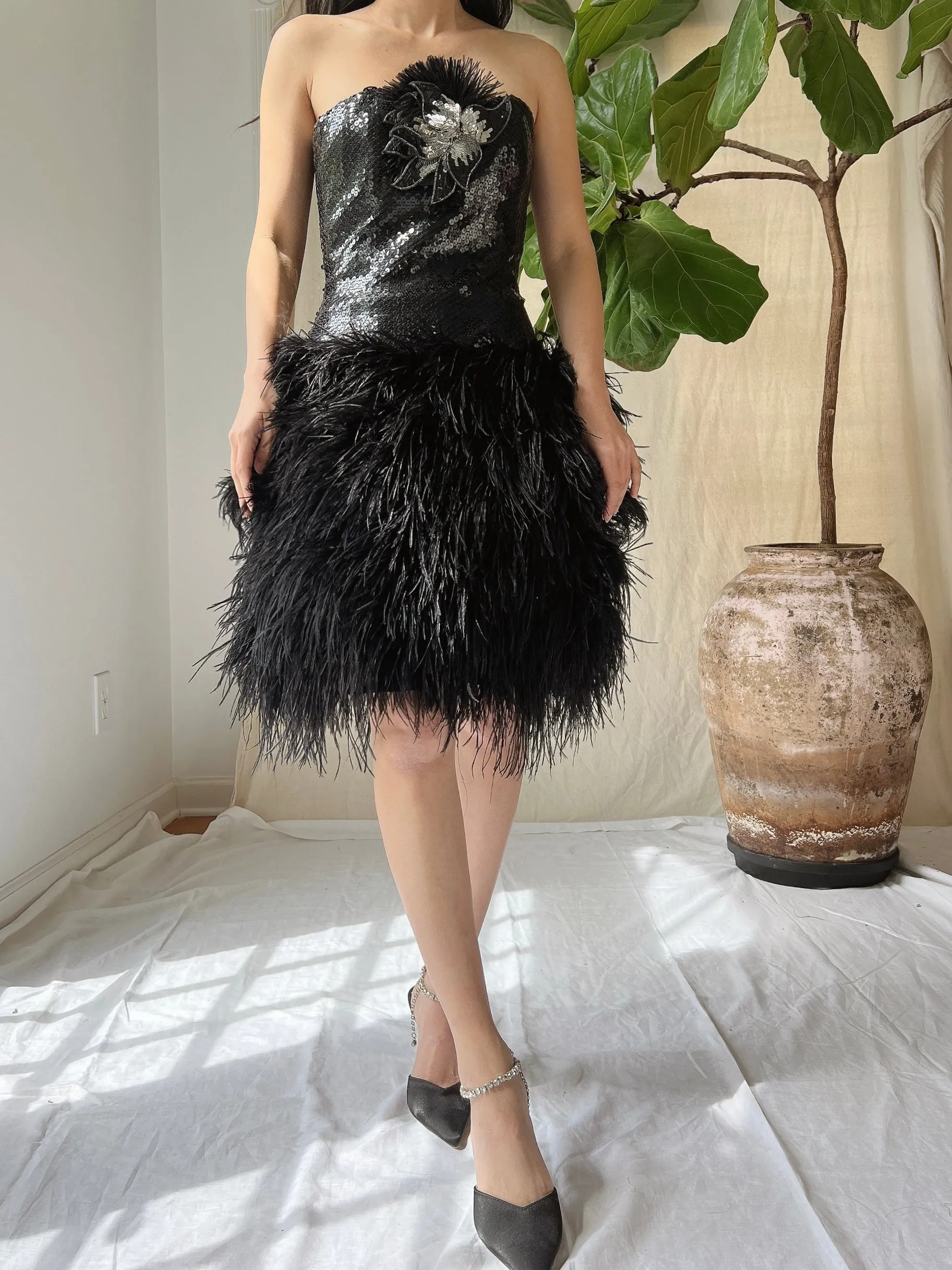 Vintage Sequins Feather Dress - XS/S