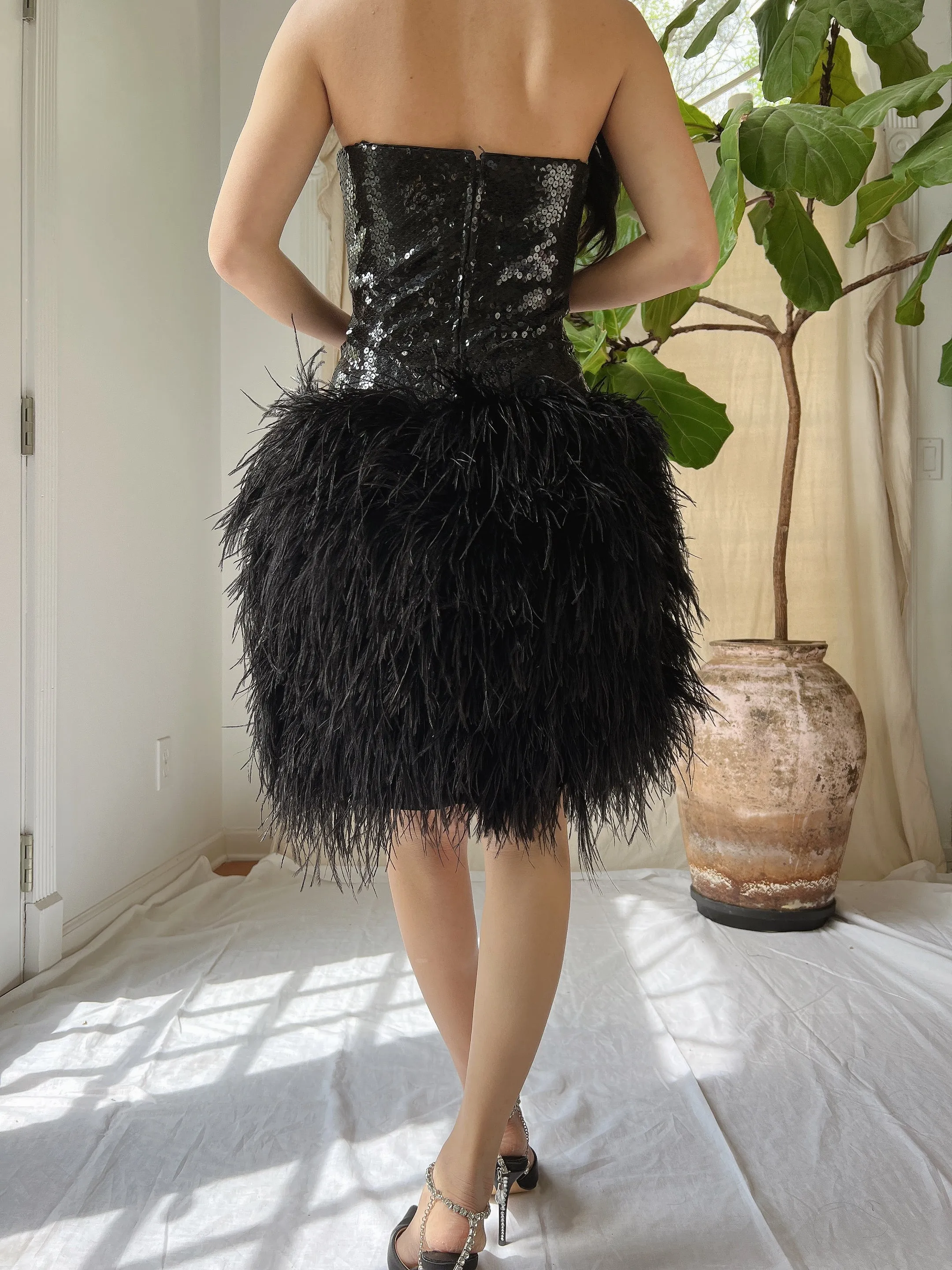 Vintage Sequins Feather Dress - XS/S