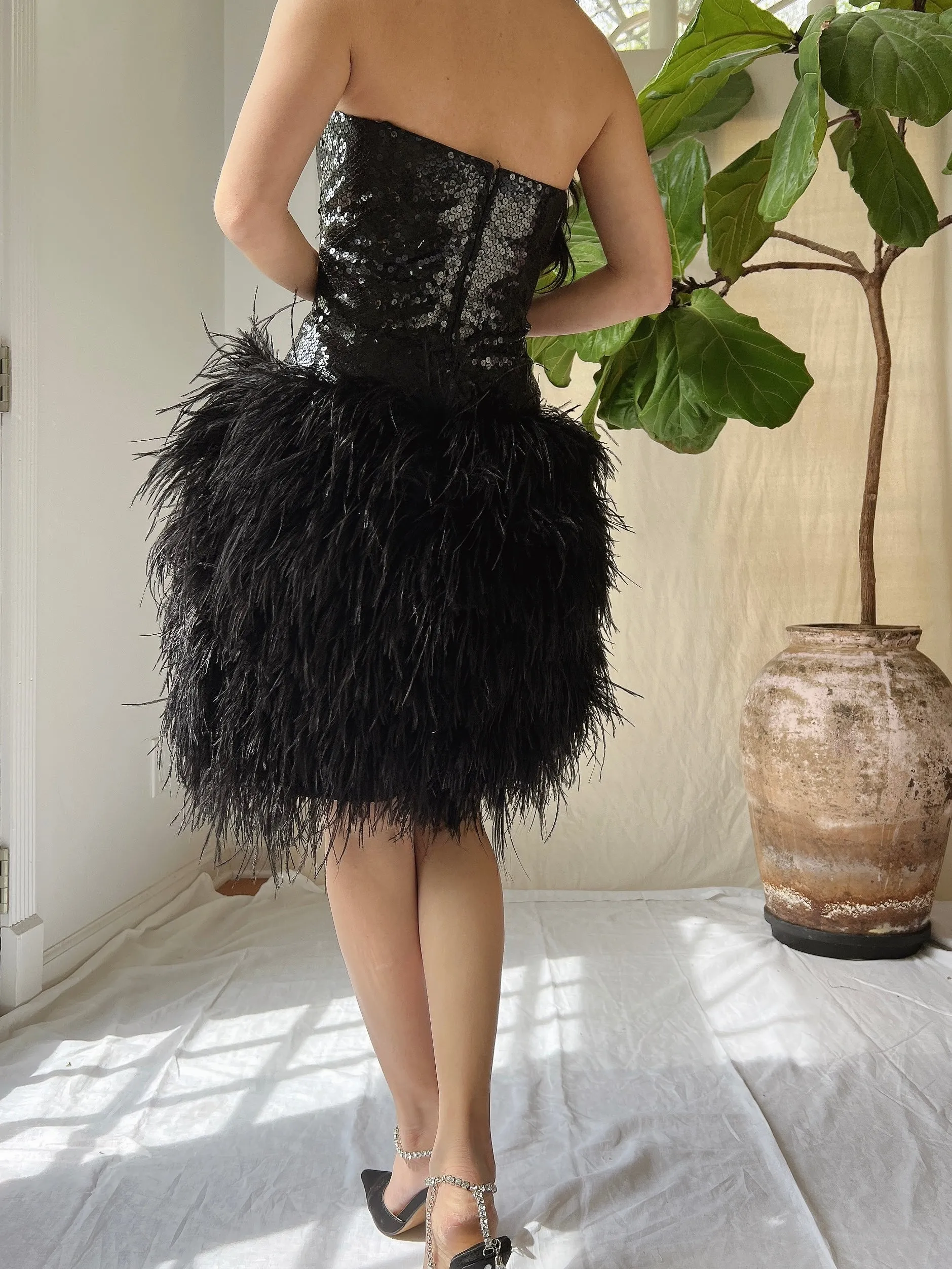 Vintage Sequins Feather Dress - XS/S
