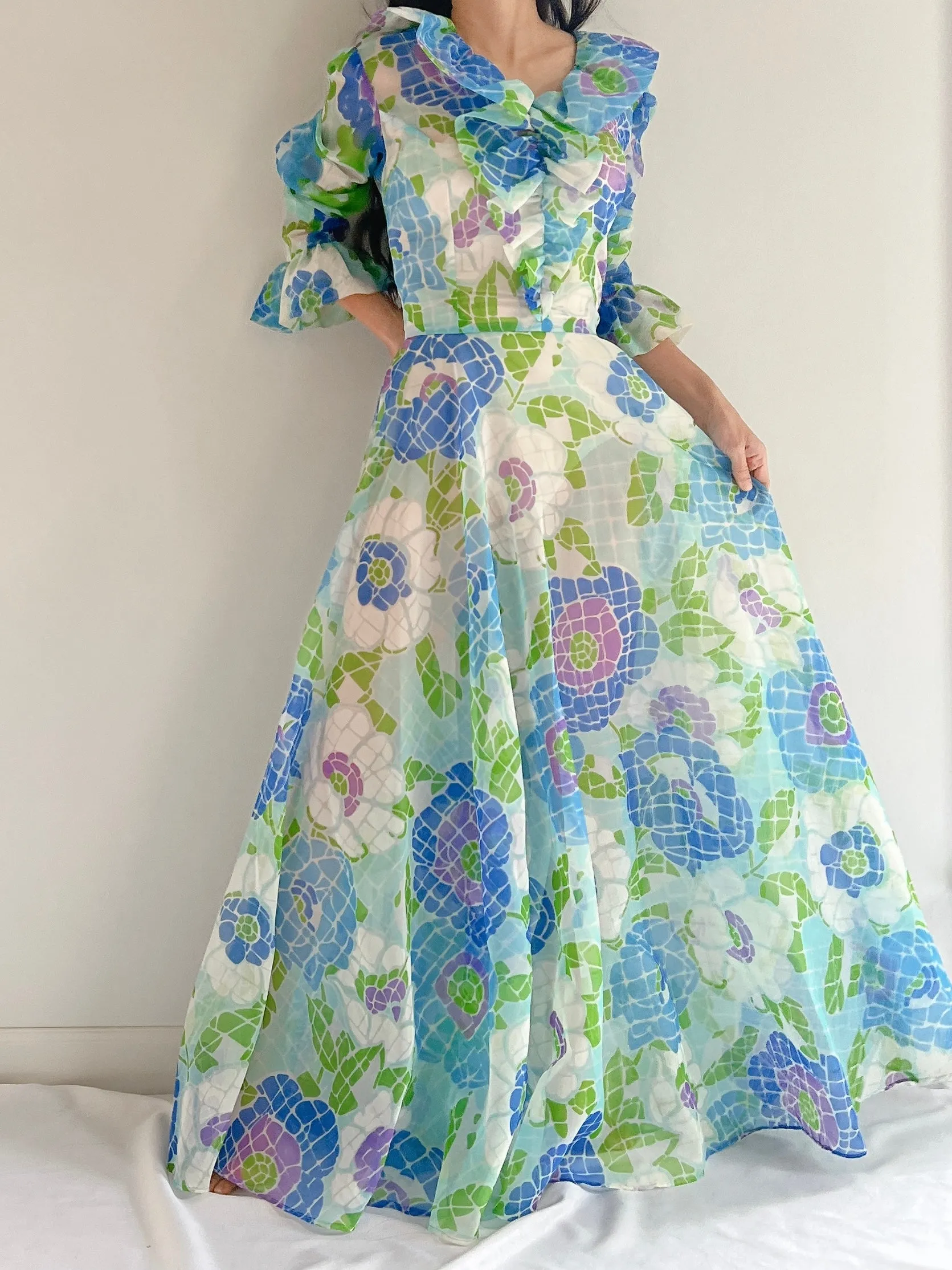 Vintage Sheer Floral Dress - M