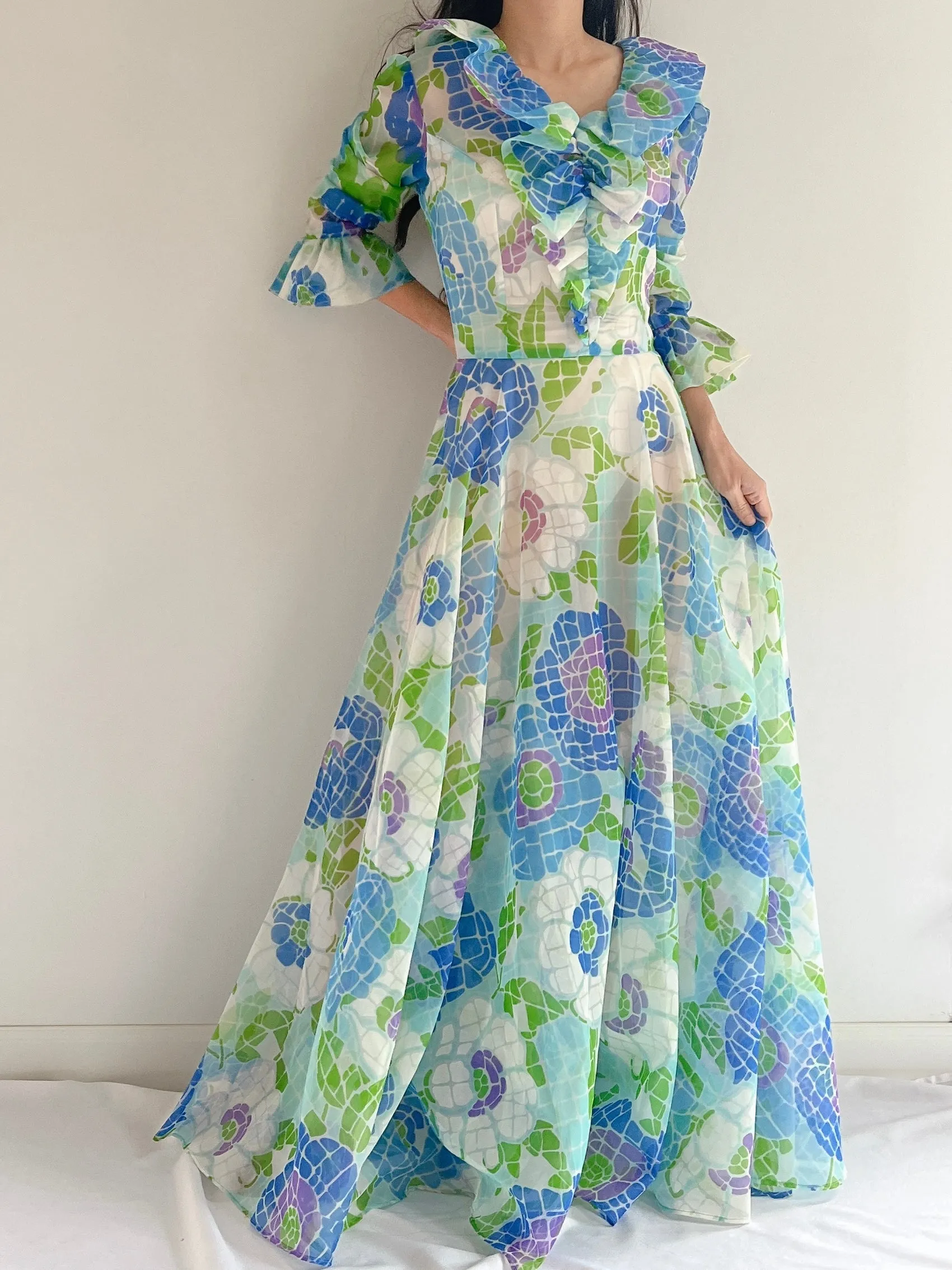 Vintage Sheer Floral Dress - M