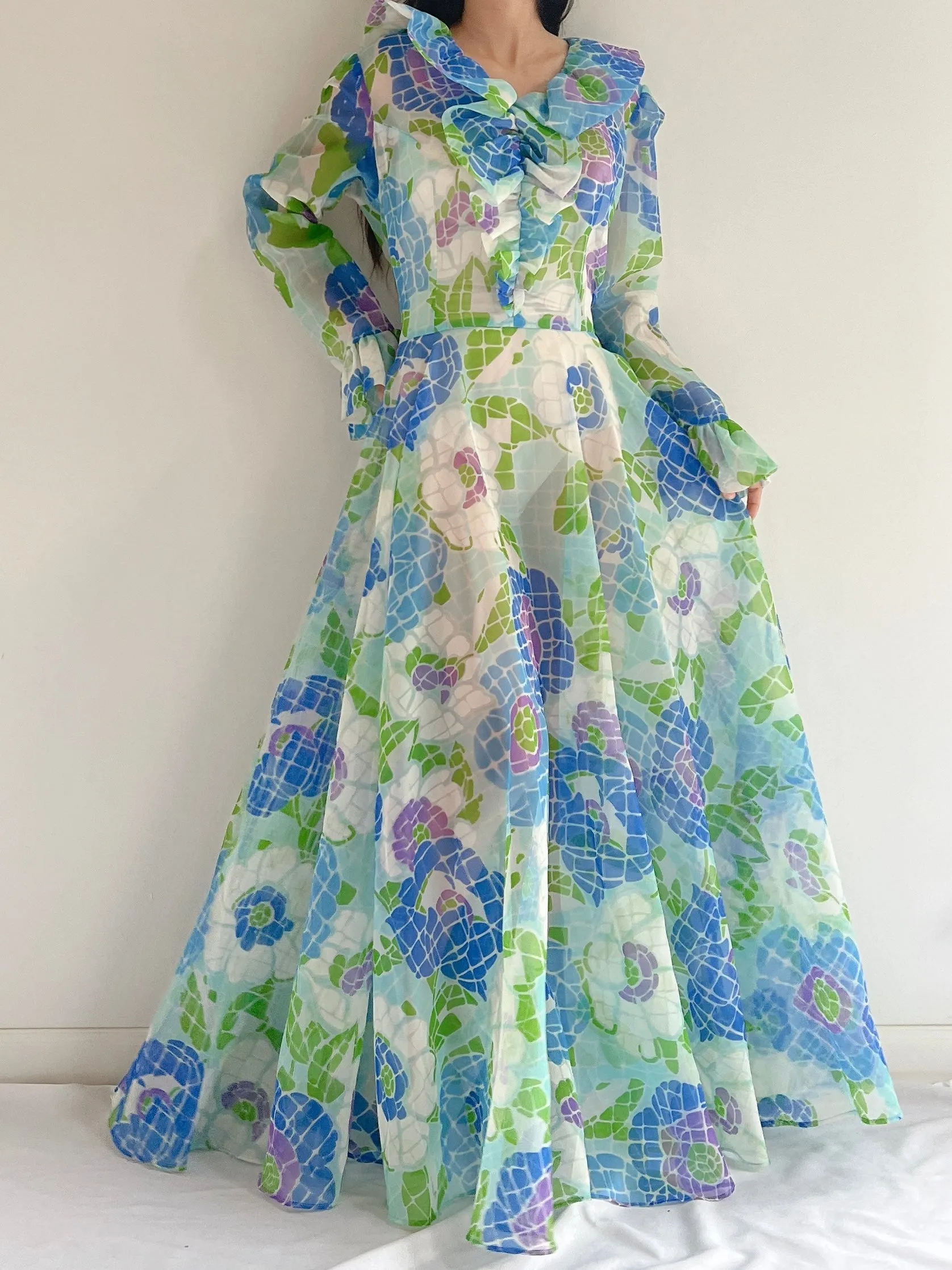 Vintage Sheer Floral Dress - M