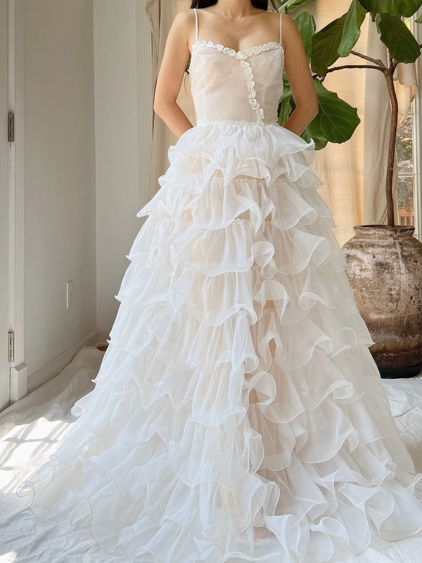 Vintage Sheer Ruffle Gown - XS