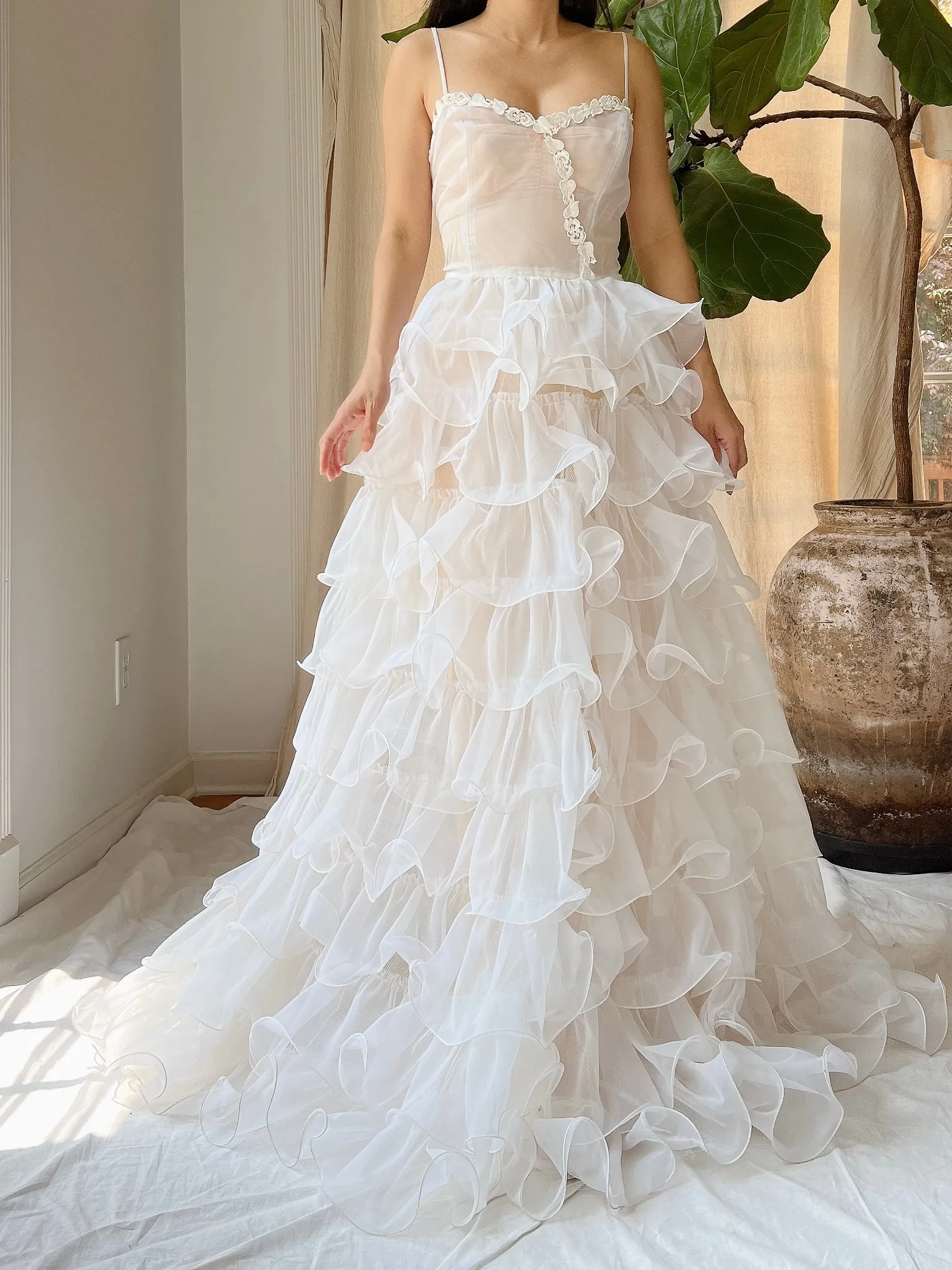 Vintage Sheer Ruffle Gown - XS