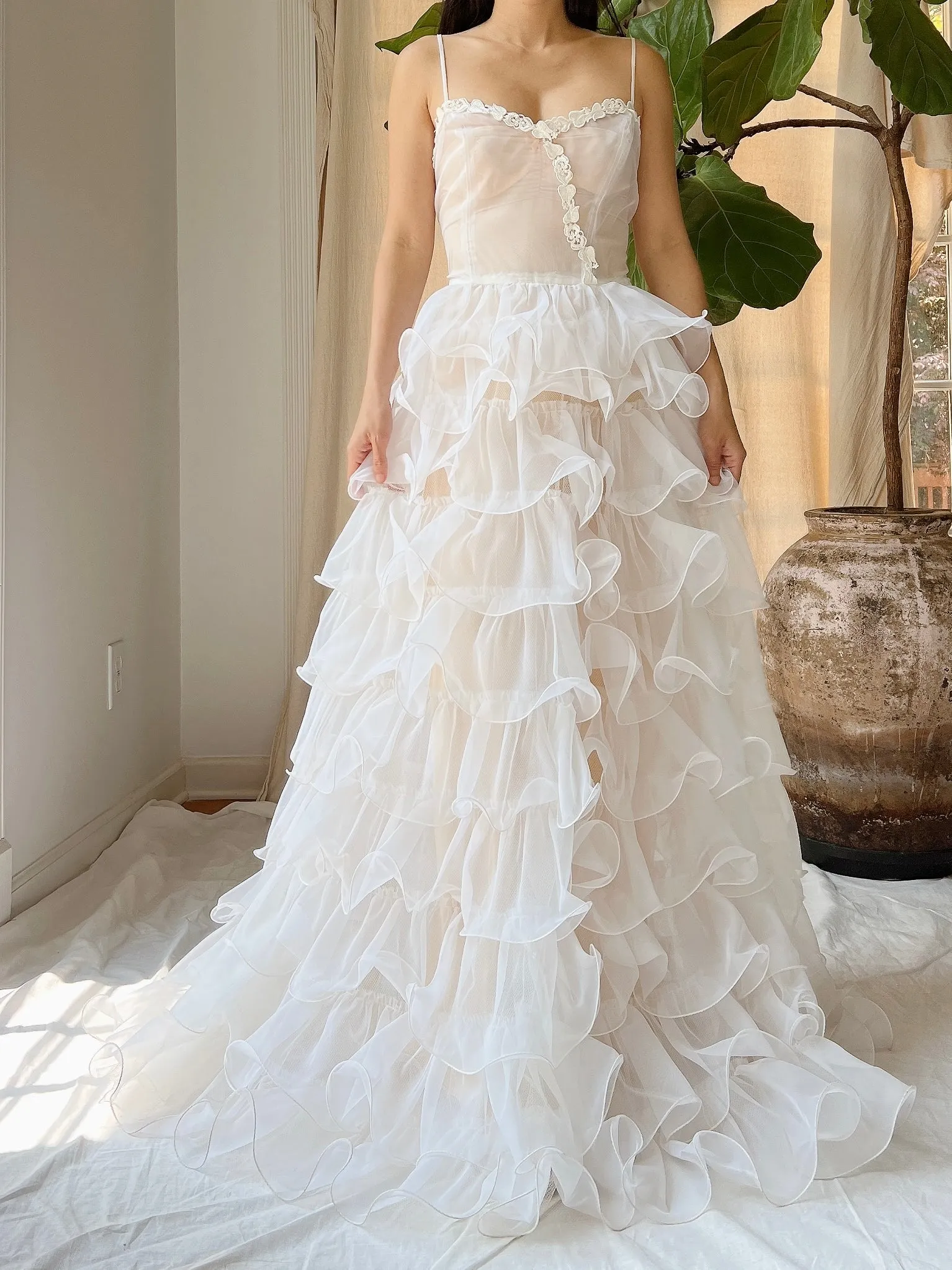 Vintage Sheer Ruffle Gown - XS