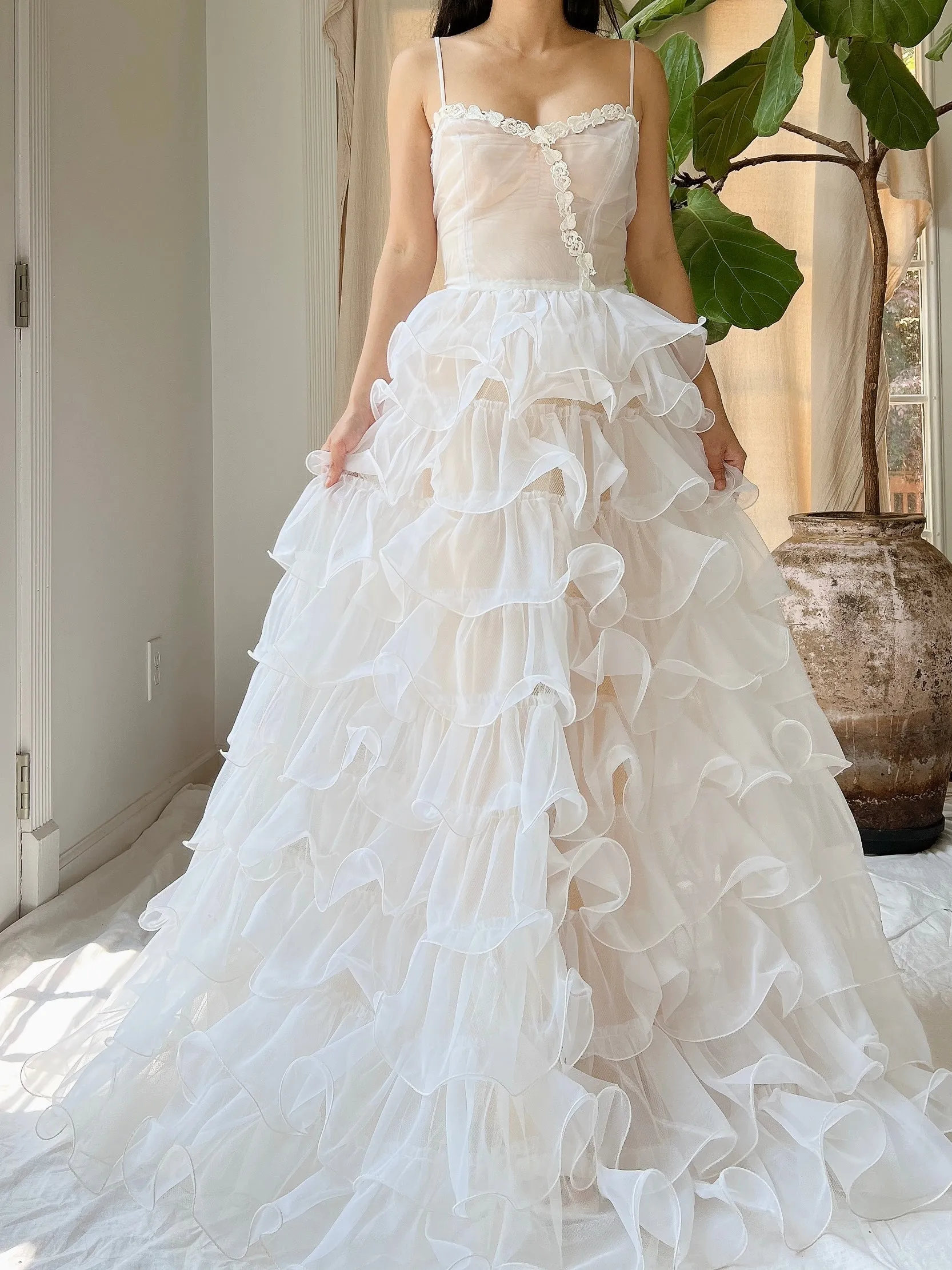 Vintage Sheer Ruffle Gown - XS