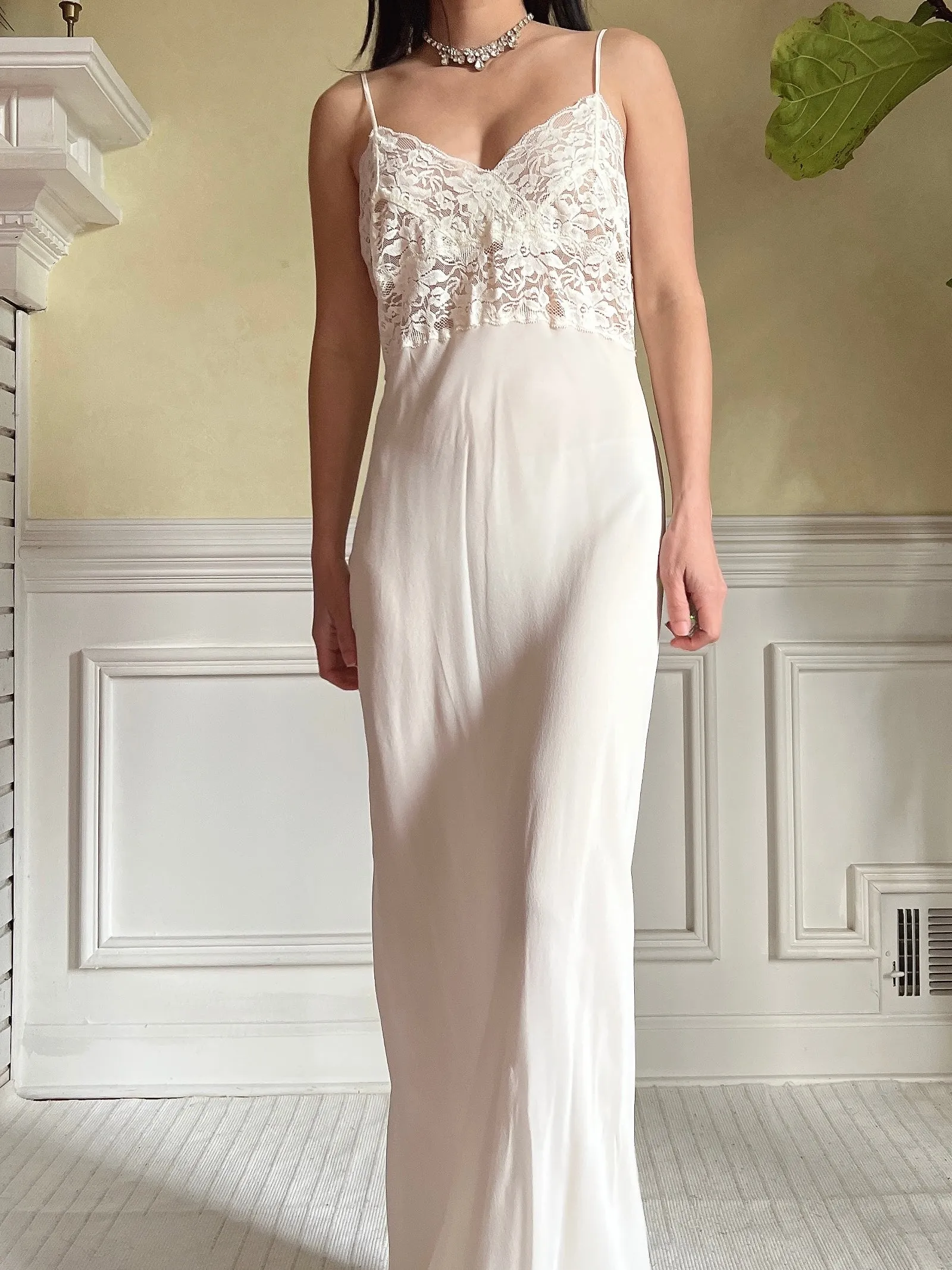 Vintage Silk and Lace Chiffon Slip Dress - S