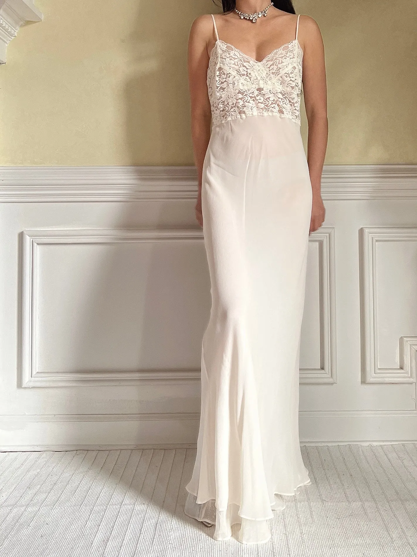Vintage Silk and Lace Chiffon Slip Dress - S