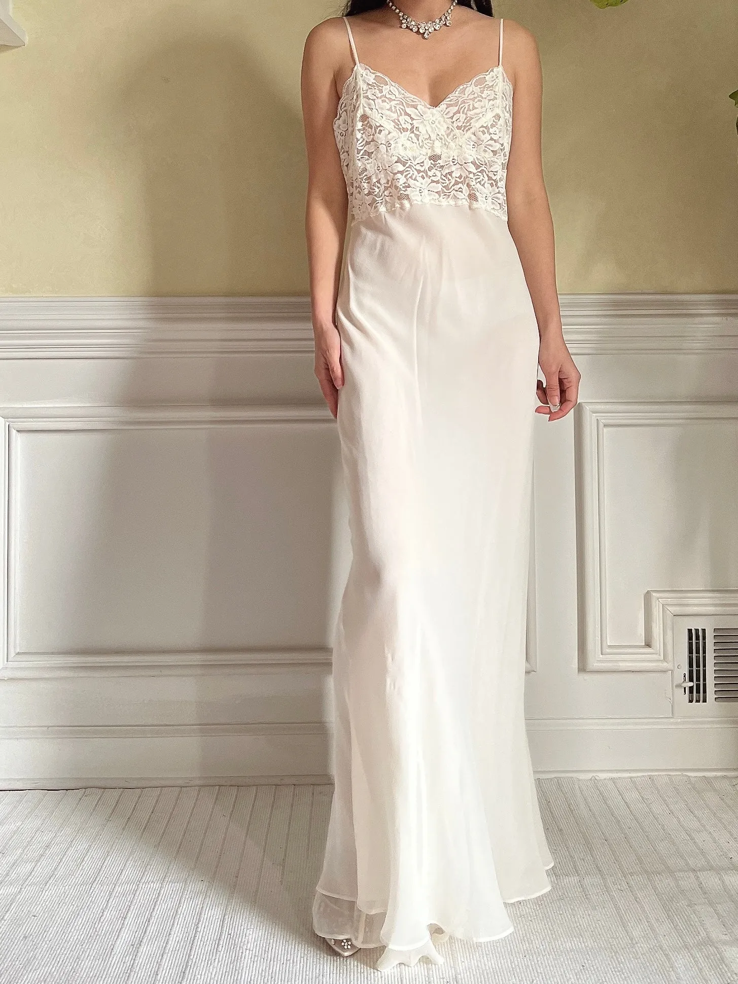 Vintage Silk and Lace Chiffon Slip Dress - S