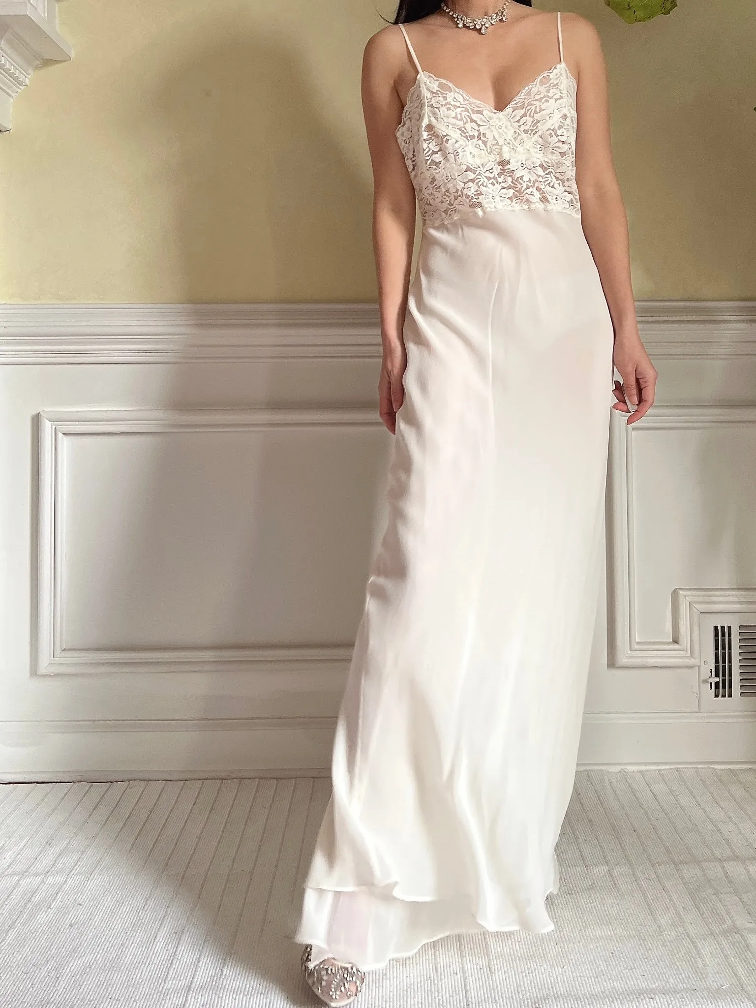 Vintage Silk and Lace Chiffon Slip Dress - S