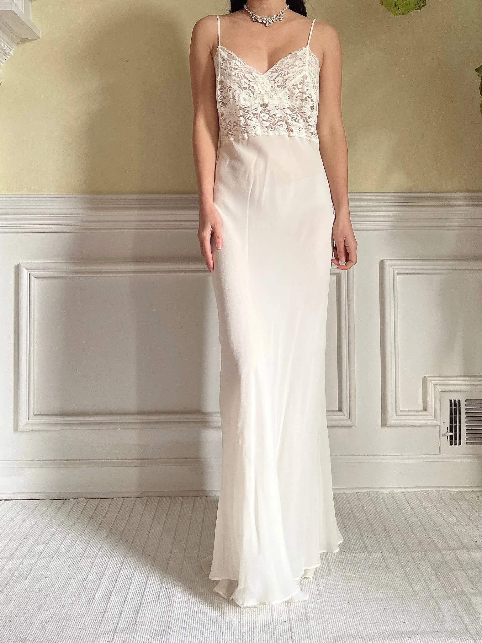 Vintage Silk and Lace Chiffon Slip Dress - S
