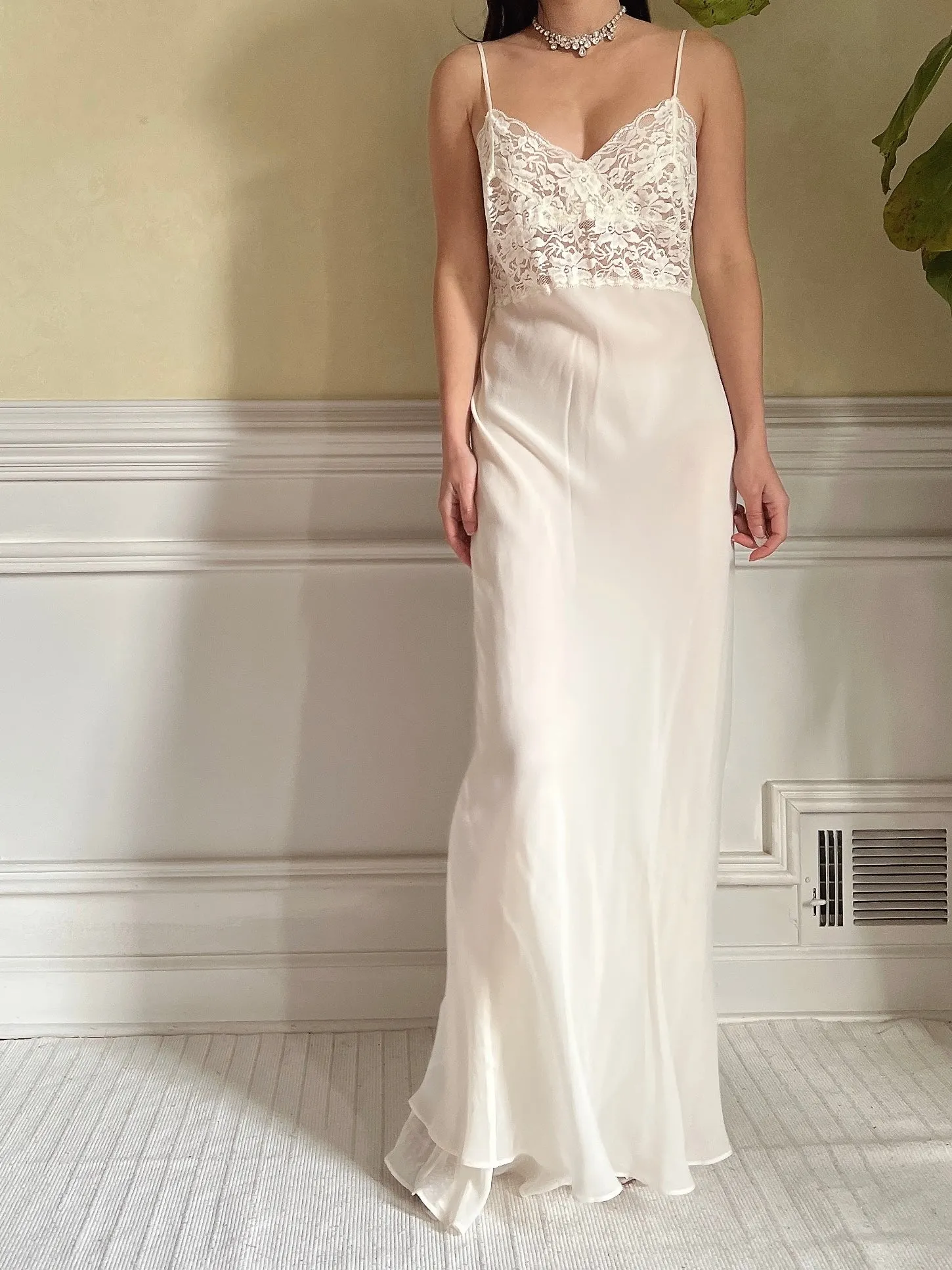 Vintage Silk and Lace Chiffon Slip Dress - S