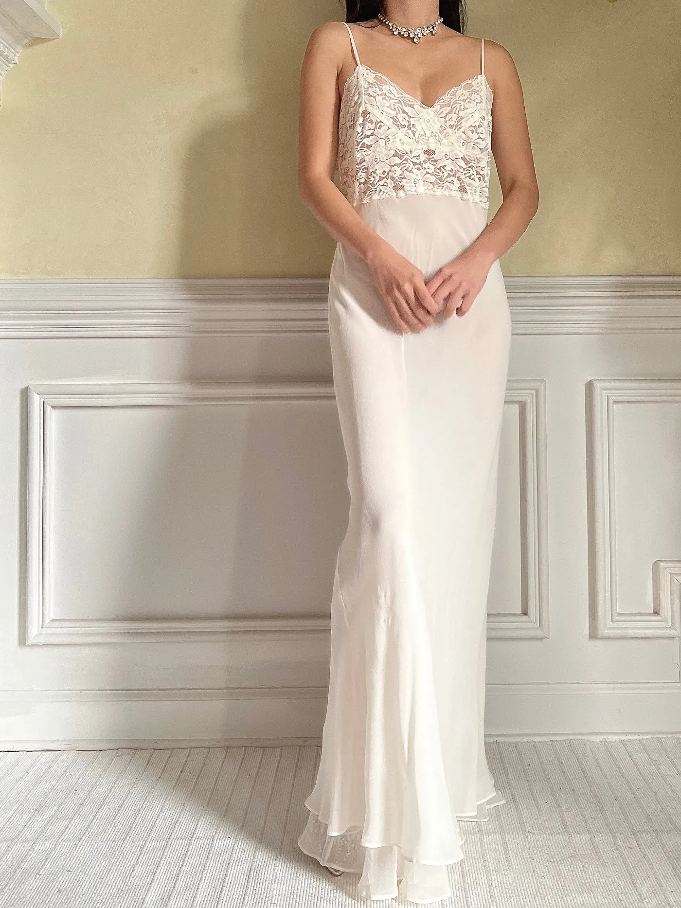 Vintage Silk and Lace Chiffon Slip Dress - S