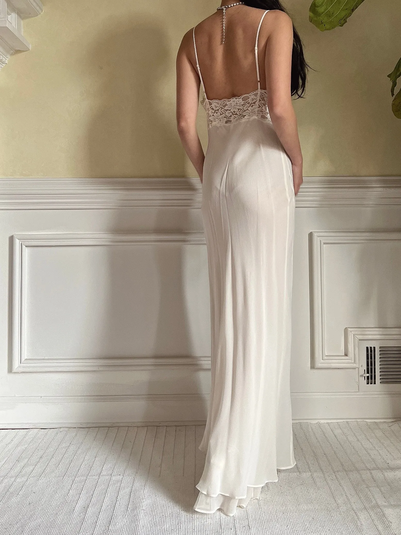 Vintage Silk and Lace Chiffon Slip Dress - S