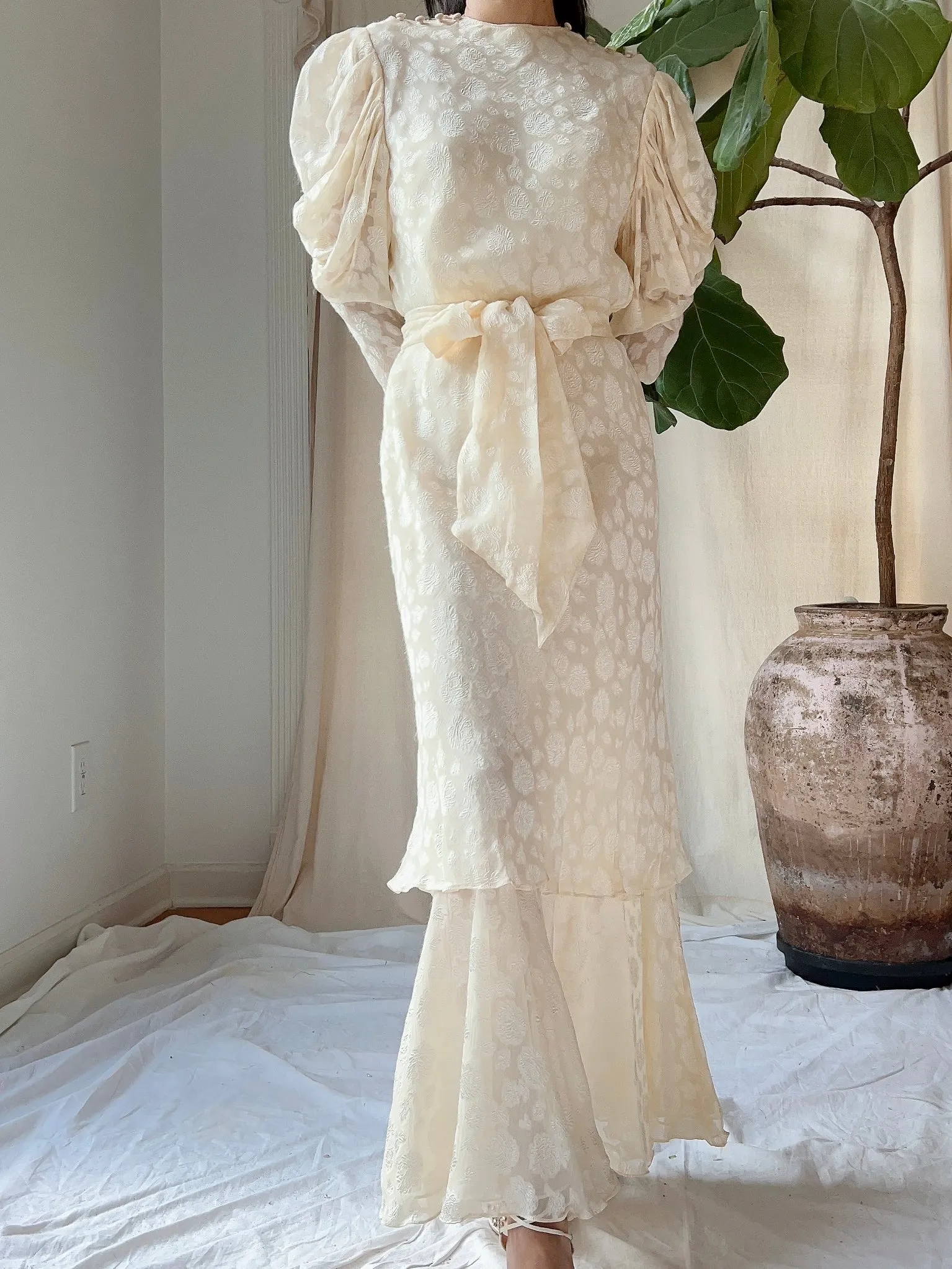 Vintage Silk Dolman Sleeves Tiered Dress - S