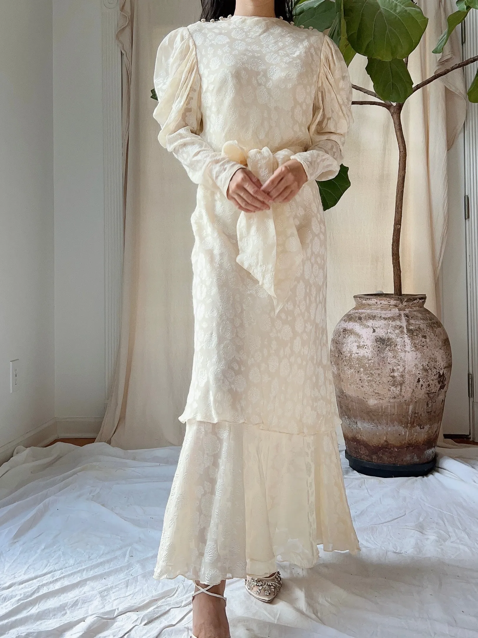 Vintage Silk Dolman Sleeves Tiered Dress - S