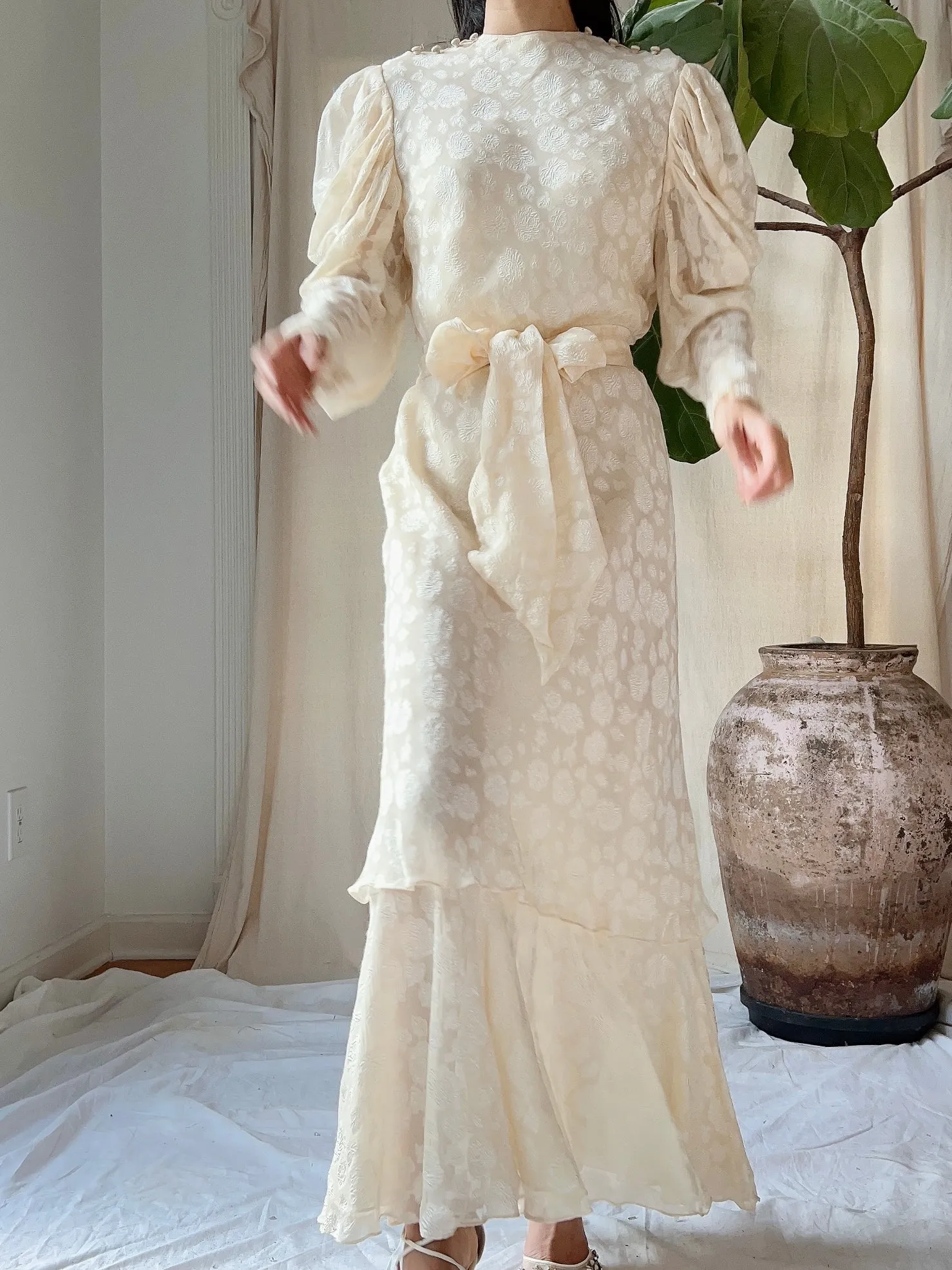 Vintage Silk Dolman Sleeves Tiered Dress - S