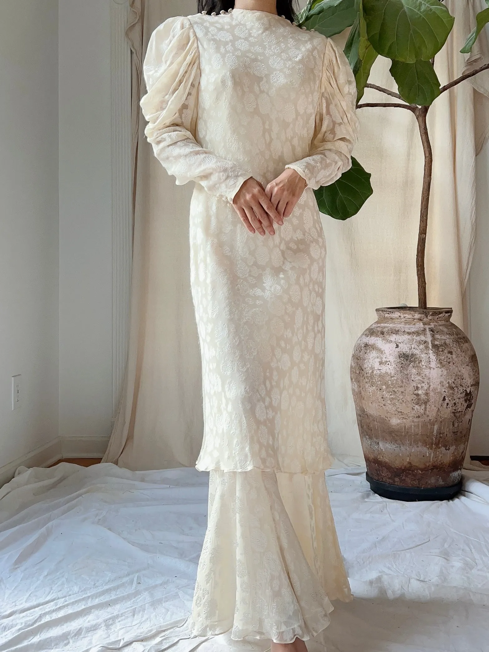 Vintage Silk Dolman Sleeves Tiered Dress - S