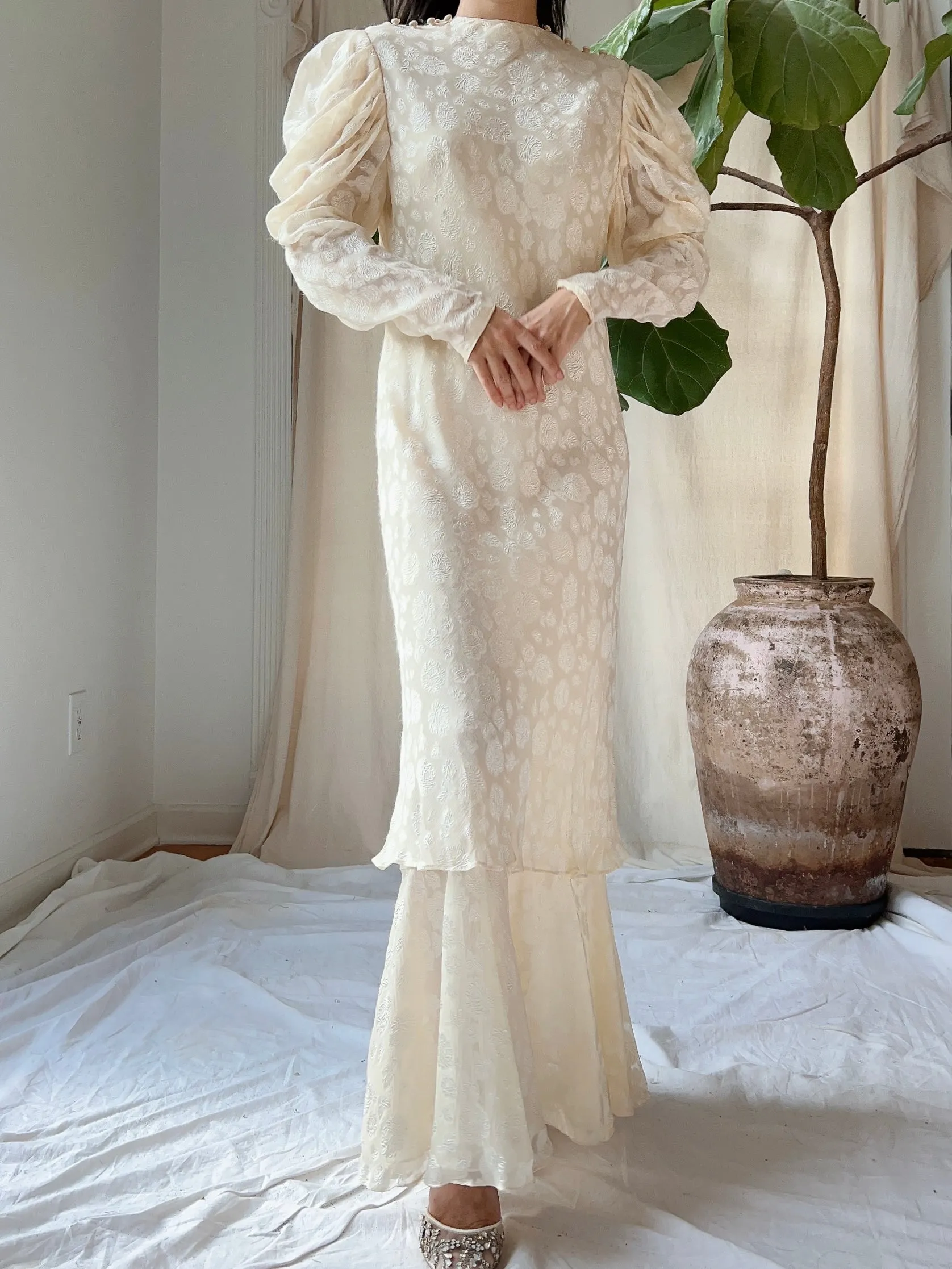 Vintage Silk Dolman Sleeves Tiered Dress - S