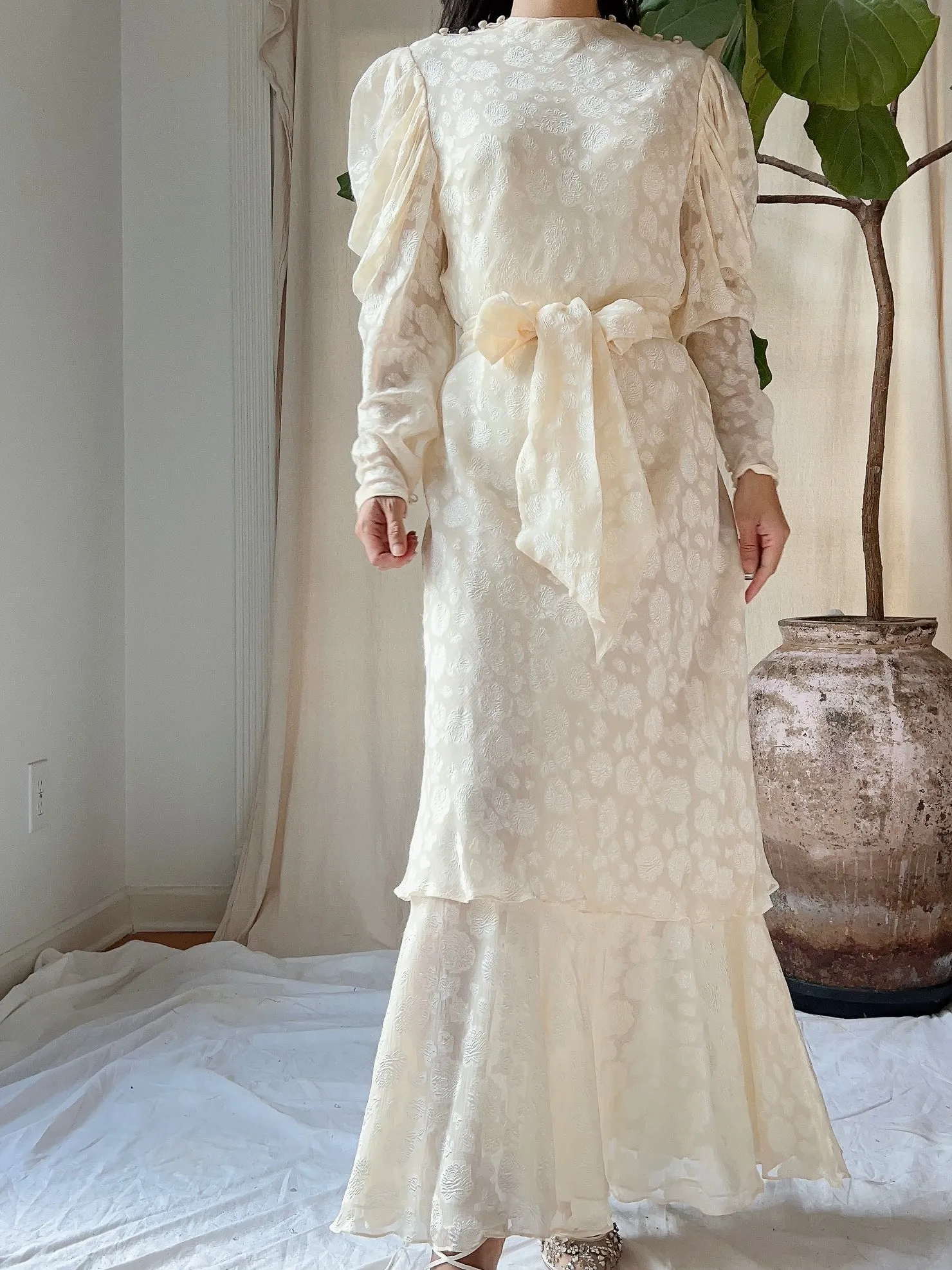 Vintage Silk Dolman Sleeves Tiered Dress - S