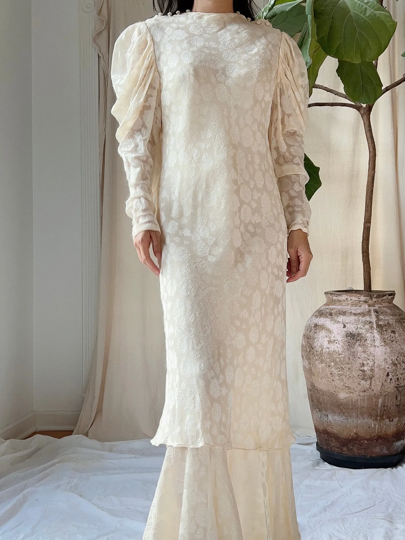 Vintage Silk Dolman Sleeves Tiered Dress - S