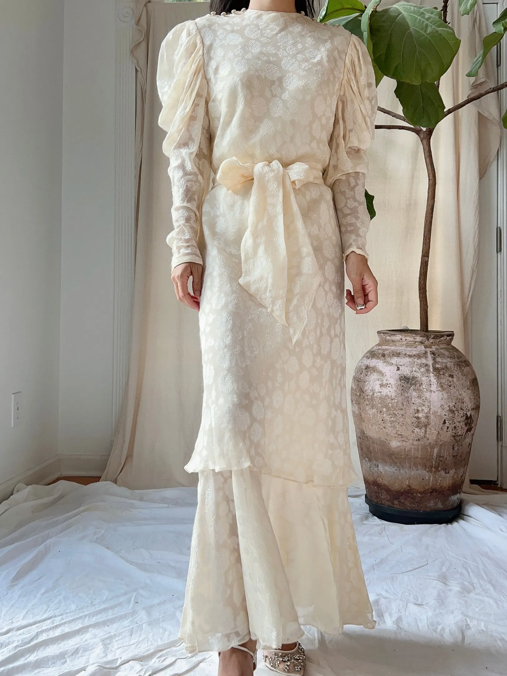 Vintage Silk Dolman Sleeves Tiered Dress - S