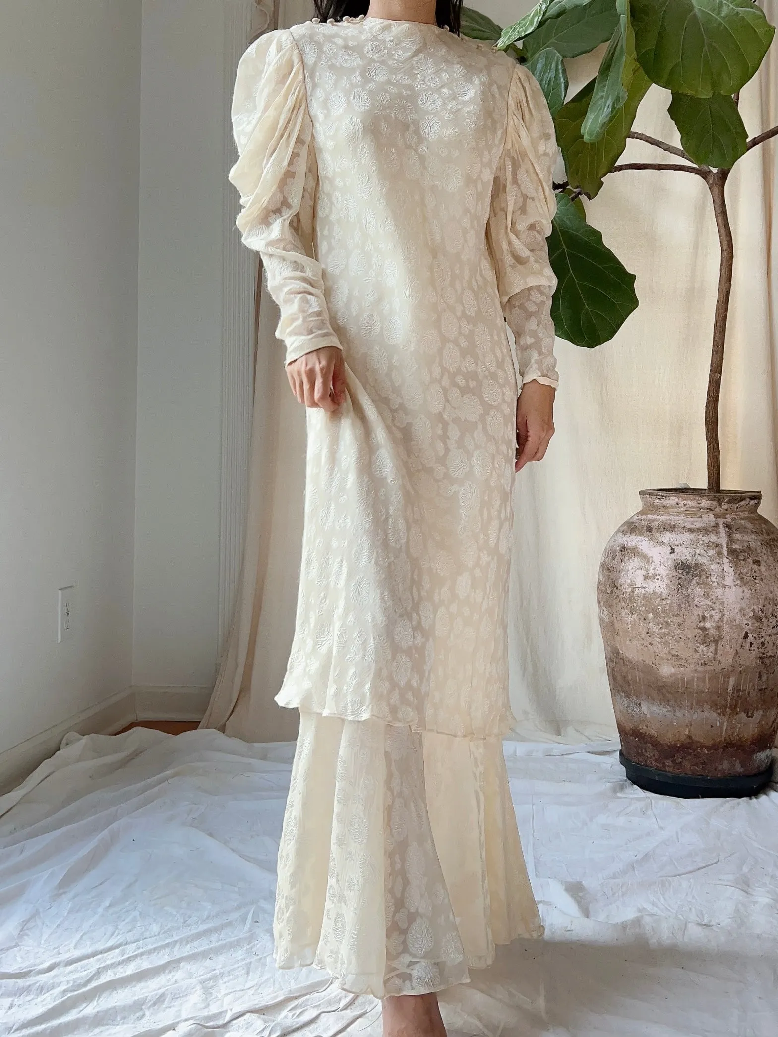 Vintage Silk Dolman Sleeves Tiered Dress - S