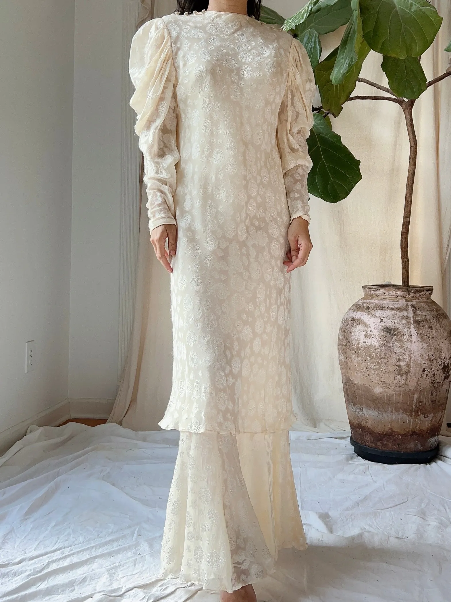 Vintage Silk Dolman Sleeves Tiered Dress - S
