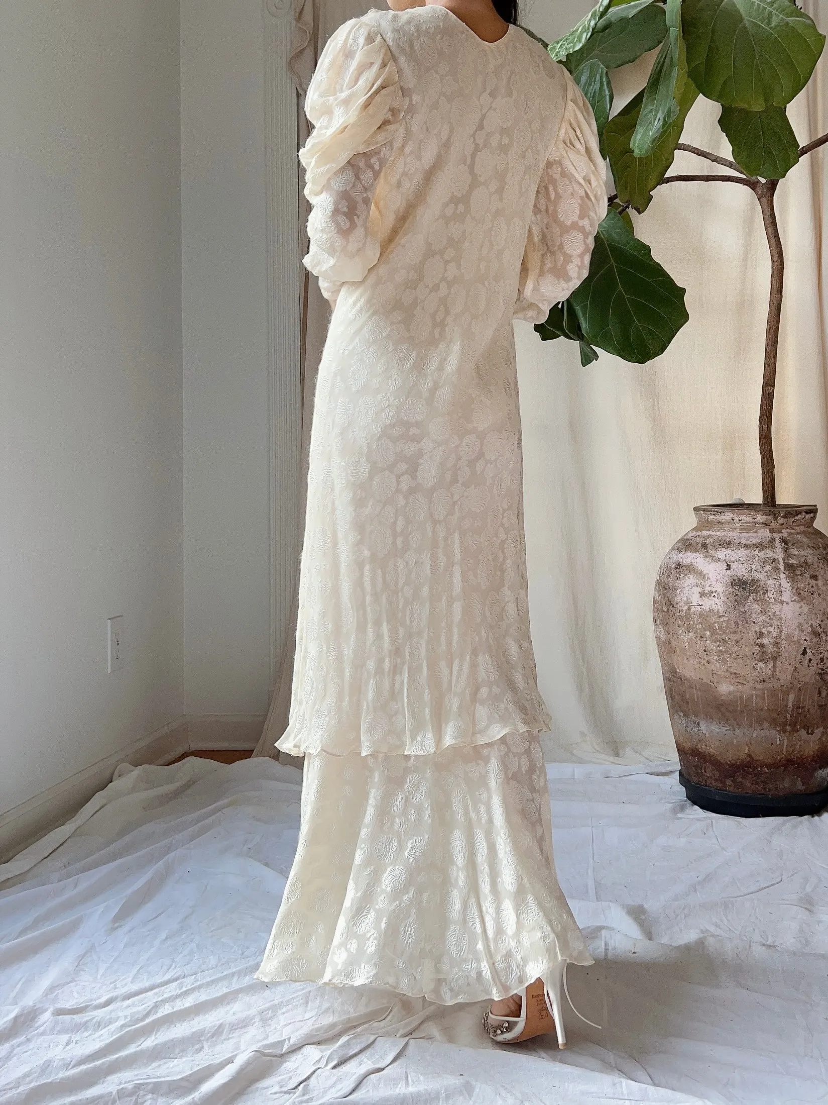 Vintage Silk Dolman Sleeves Tiered Dress - S