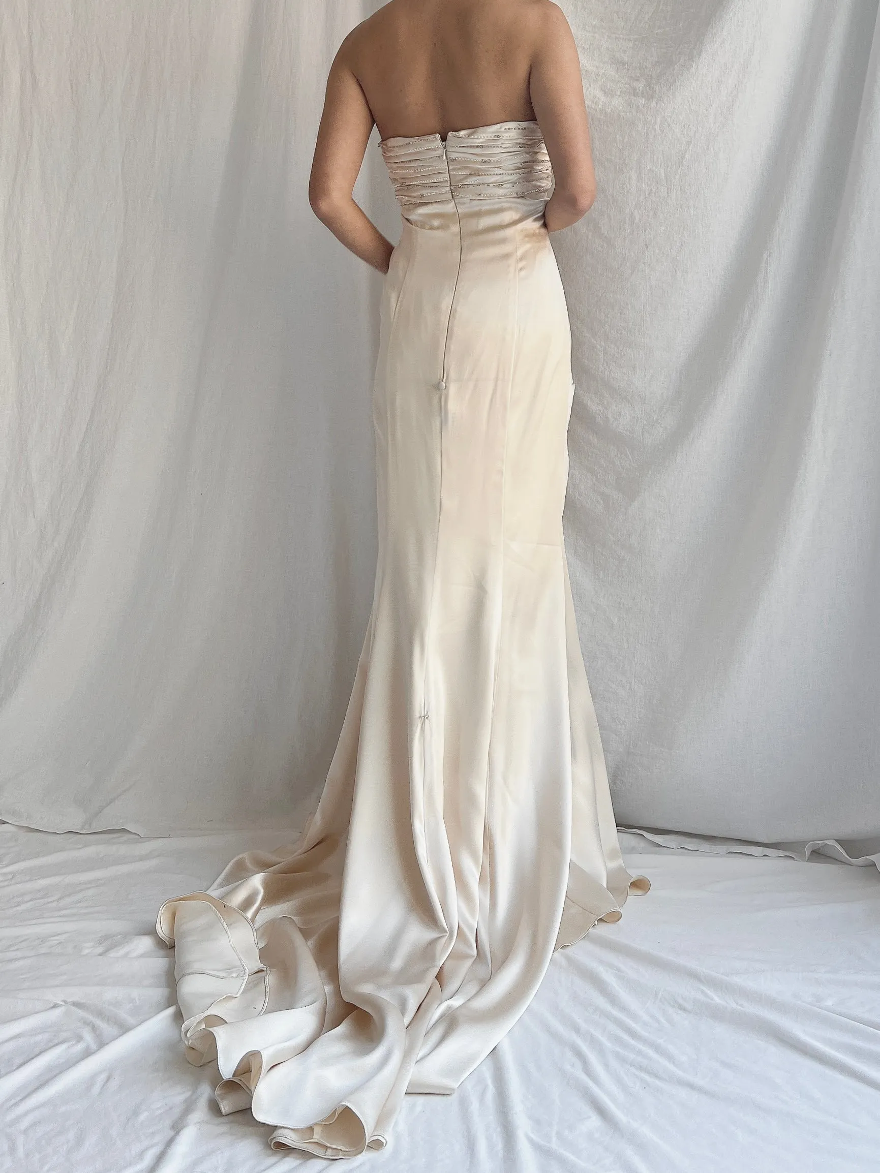 Vintage Silk Embellished Dropped Waist Gown - S