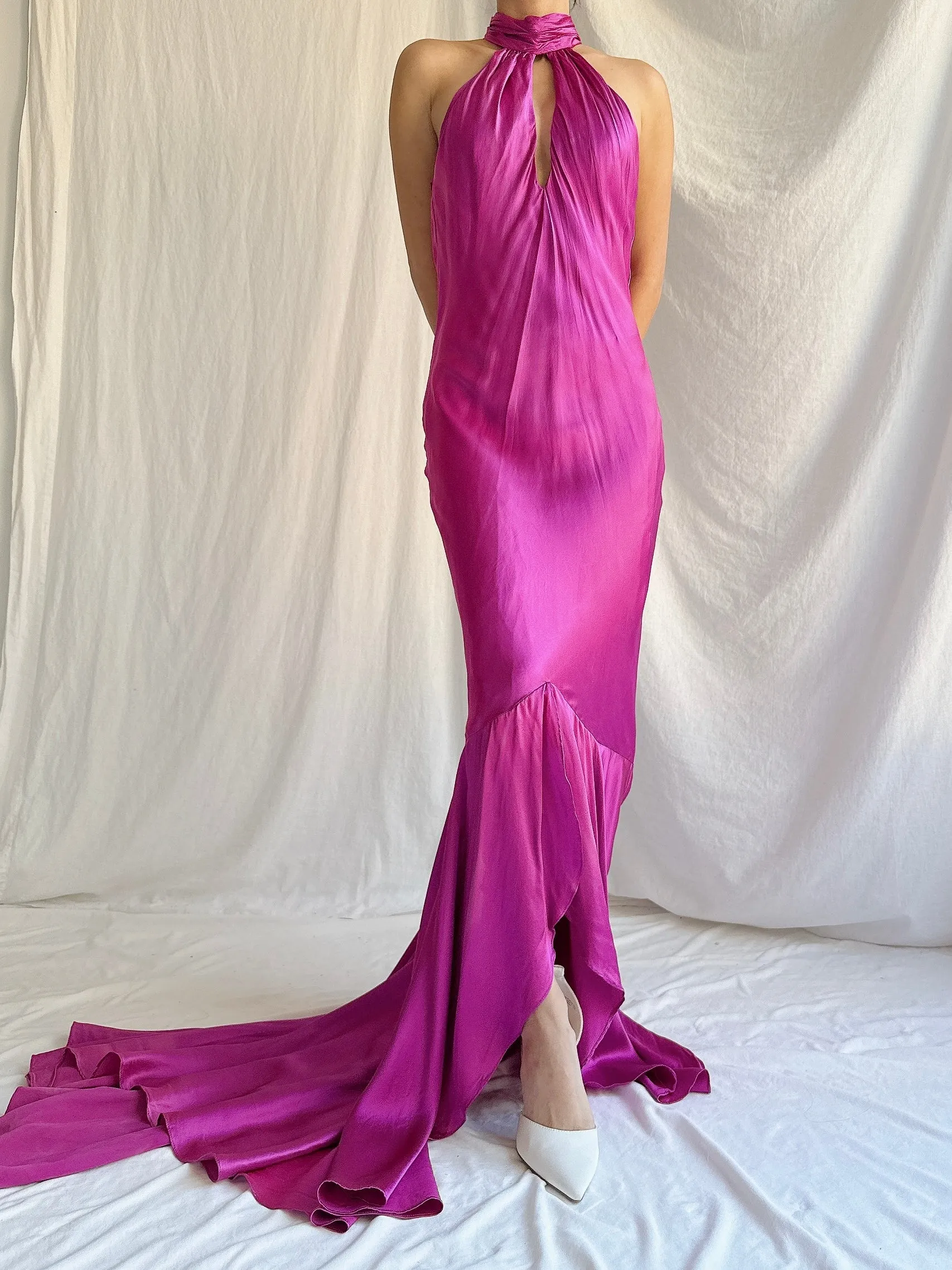 Vintage Silk Halter Gown - M/L