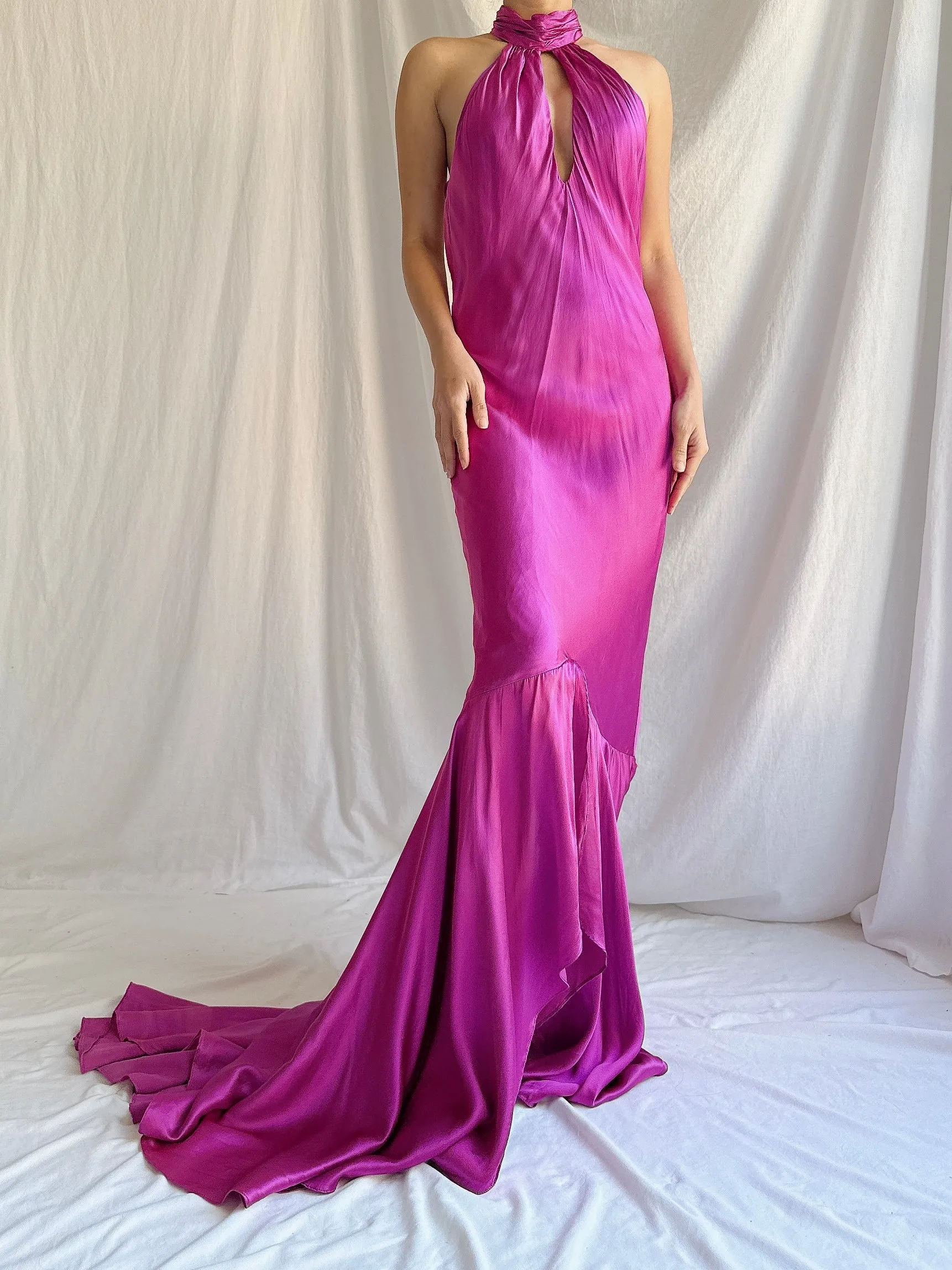 Vintage Silk Halter Gown - M/L